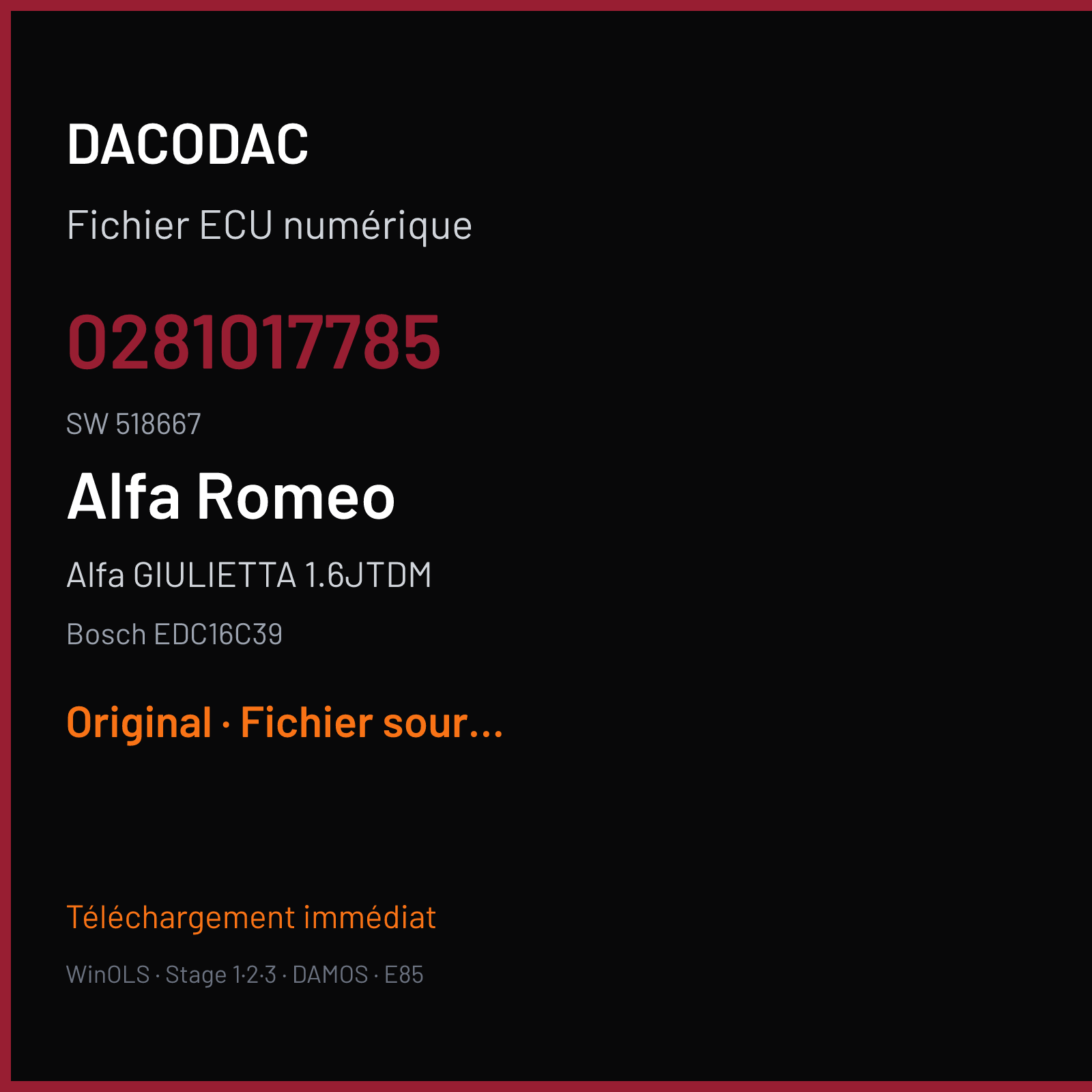 Alfa GIULIETTA 1.6JTDM (2012) — Bosch EDC16C39 — 0281017785 · 518667 — Original