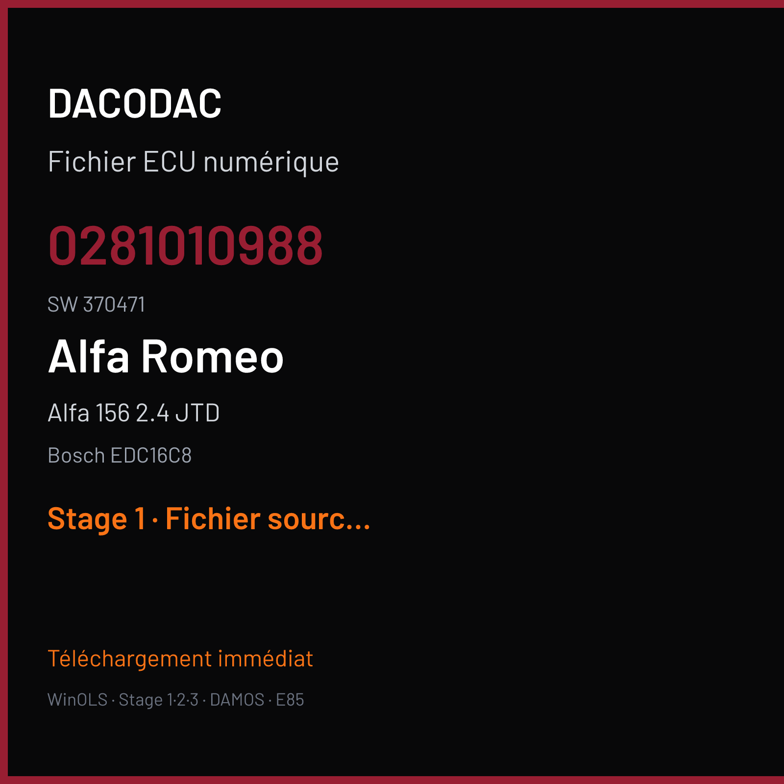 Alfa 156 2.4 JTD (2004) — Bosch EDC16C8 — 0281010988 · 370471 — Stage 1