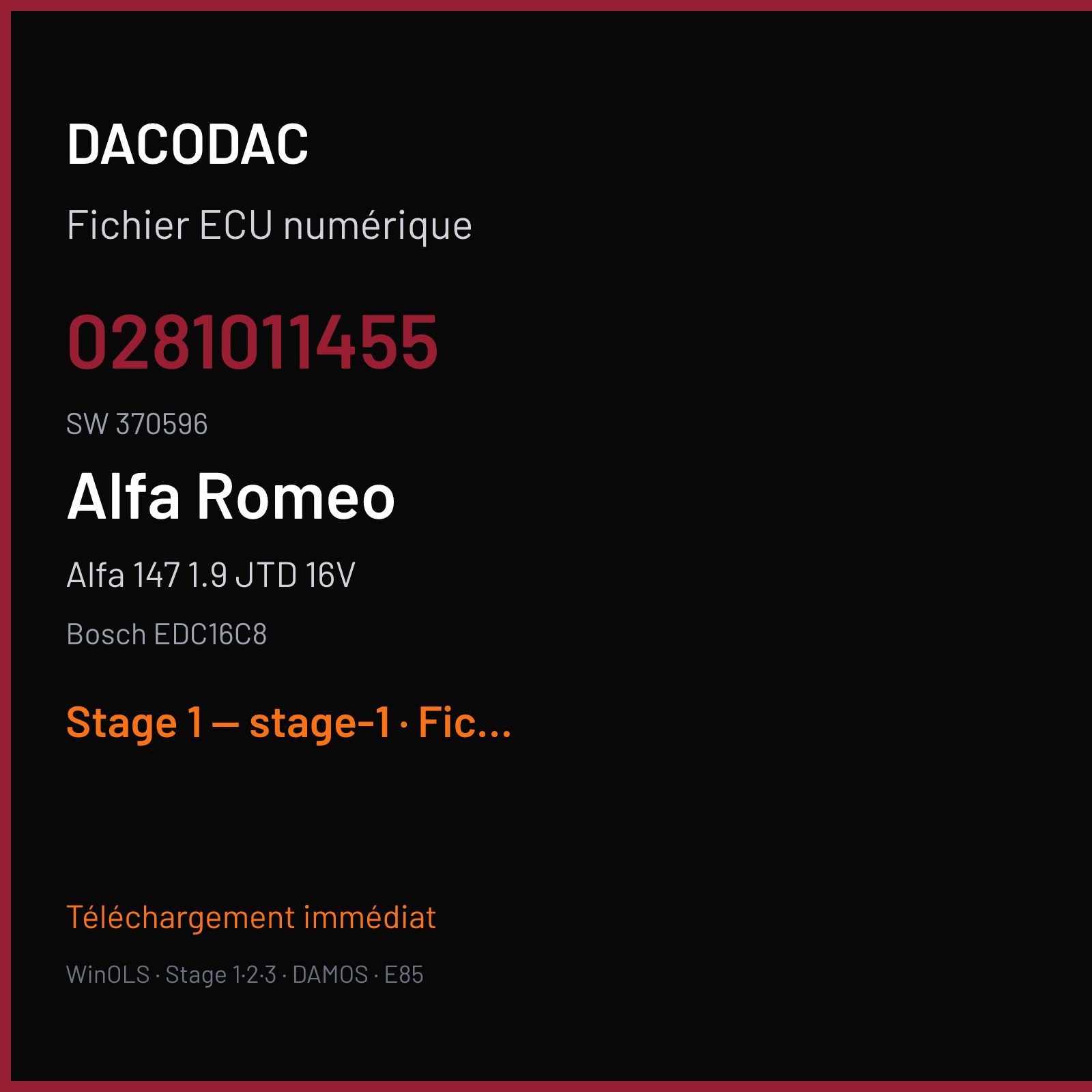 Alfa 147 1.9 JTD 16V (2004) — Bosch EDC16C8 — 0281011455 · 370596 — Stage 1 — stage-1