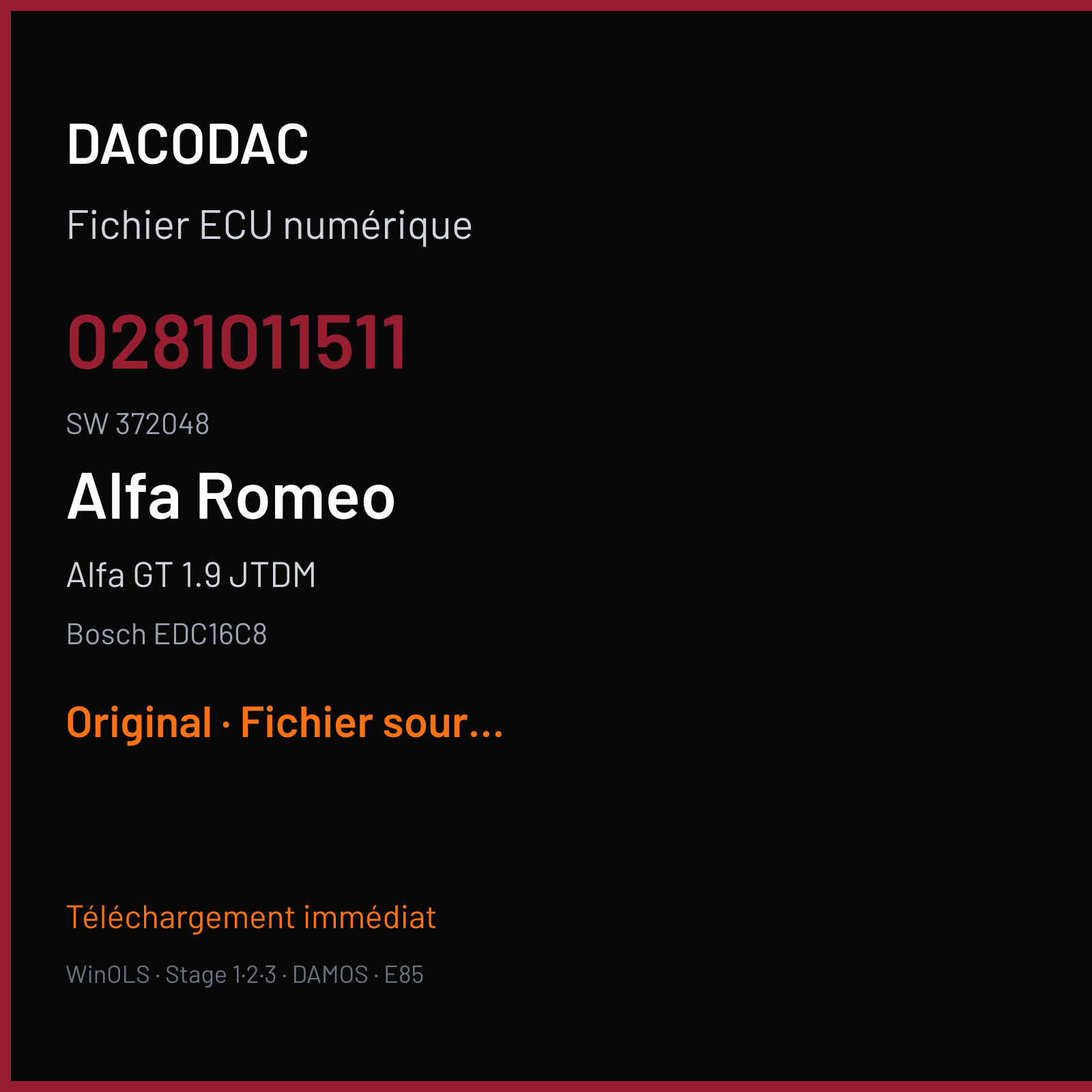 Alfa GT 1.9 JTDM (2003) — Bosch EDC16C8 — 0281011511 · 372048 — Original