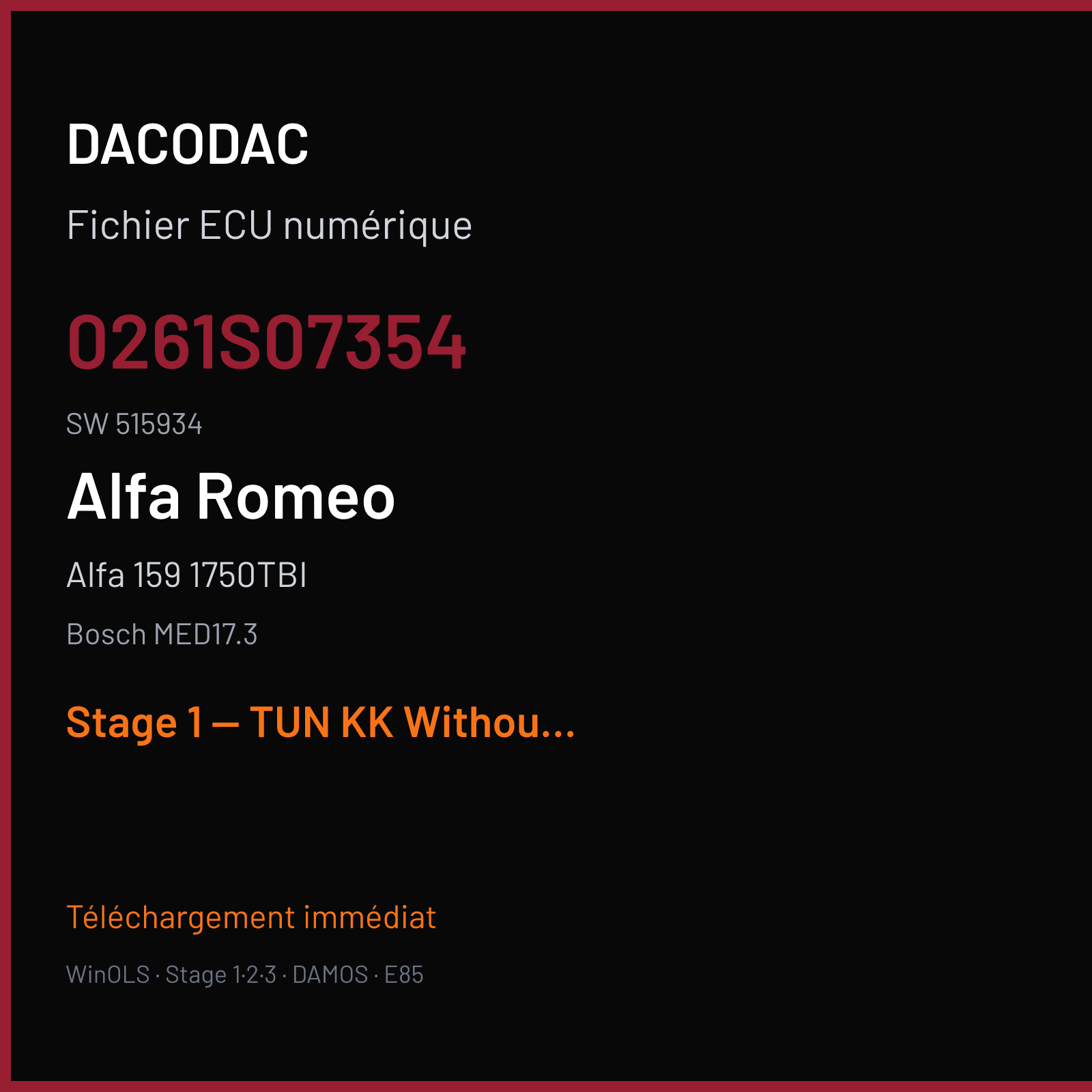 Alfa 159 1750TBI (2012) — Bosch MED17.3 — 0261S07354 · 515934 — Stage 1 — TUN KK WithoutCKS OK - pdg looks ok