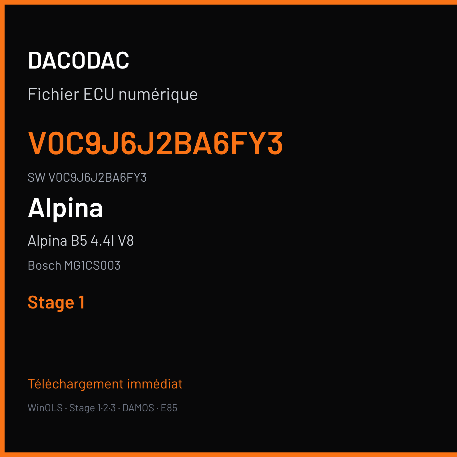 Alpina B5 4.4I V8 600 ch (2018) — Bosch MG1CS003 — V0C9J6J2BA6FY3 · V0C9J6J2BA6FY3 — Stage 1