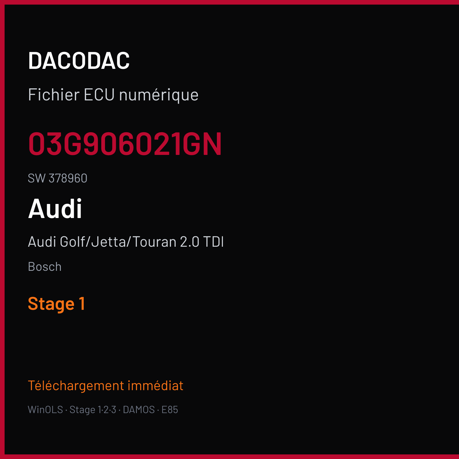 Audi Golf/Jetta/Touran 2.0 TDI — Bosch — 03G906021GN · 378960 — Stage 1
