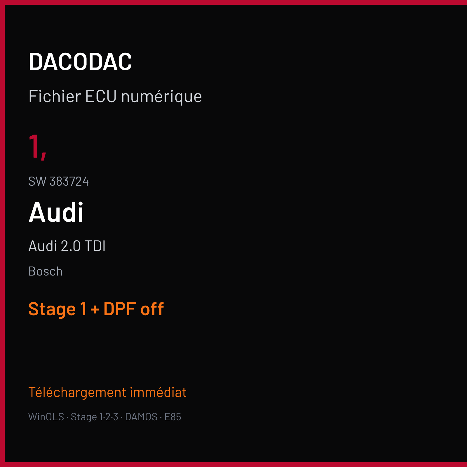 Audi 2.0 TDI — Bosch — 1, · 383724 — Stage 1 + DPF off