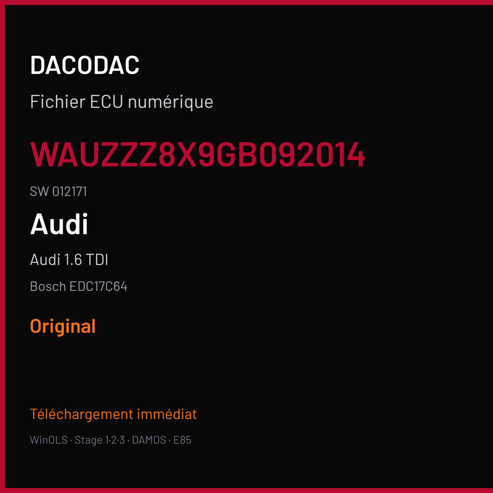 Audi 1.6 TDI — Bosch EDC17C64 — WAUZZZ8X9GB092014 · 012171 — Original