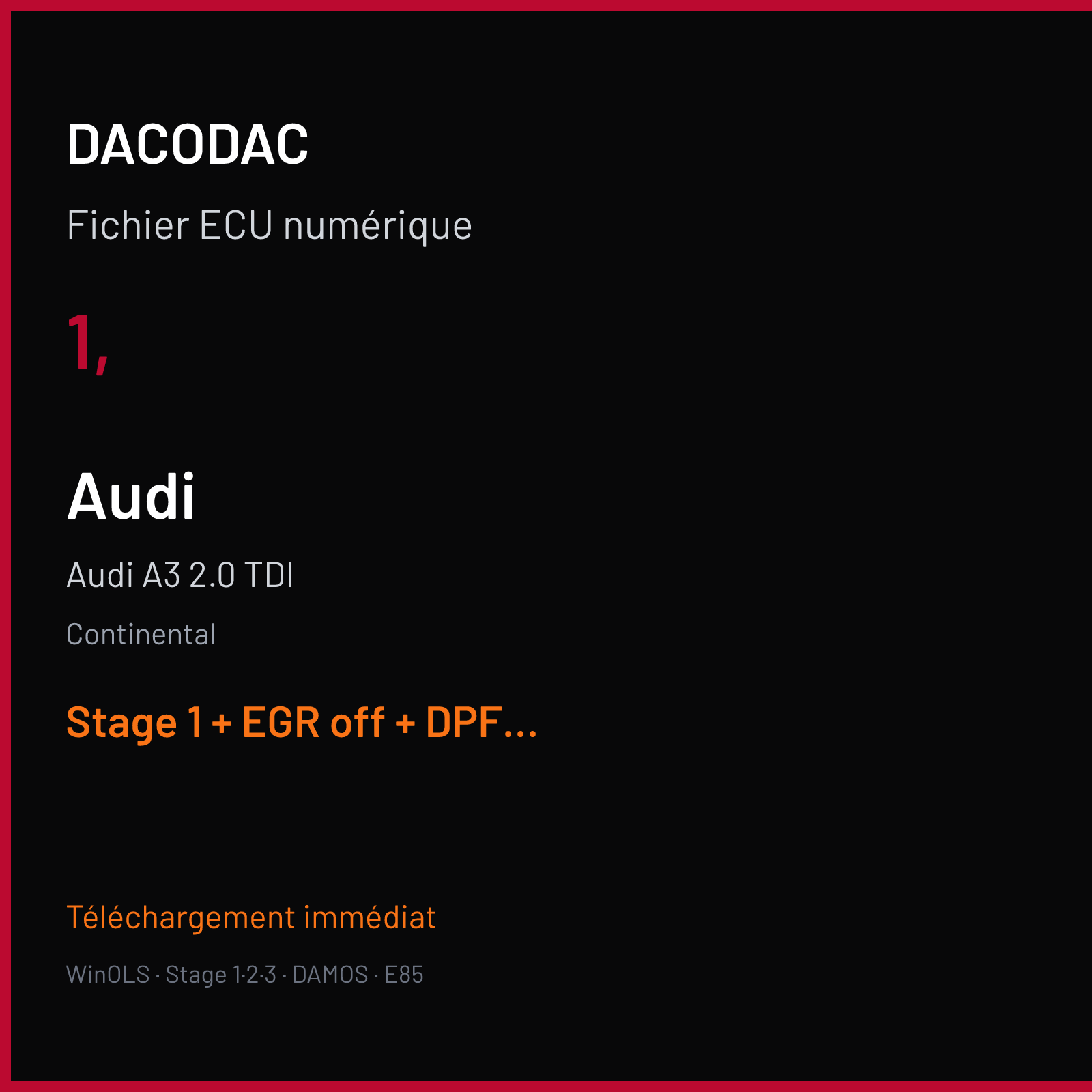 Audi A3 2.0 TDI — Continental — 1, — Stage 1 + EGR off + DPF off