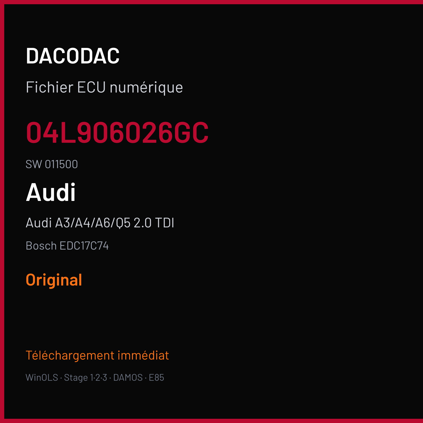 Audi A3/A4/A6/Q5 2.0 TDI — Bosch EDC17C74 — 04L906026GC · 011500 — Original