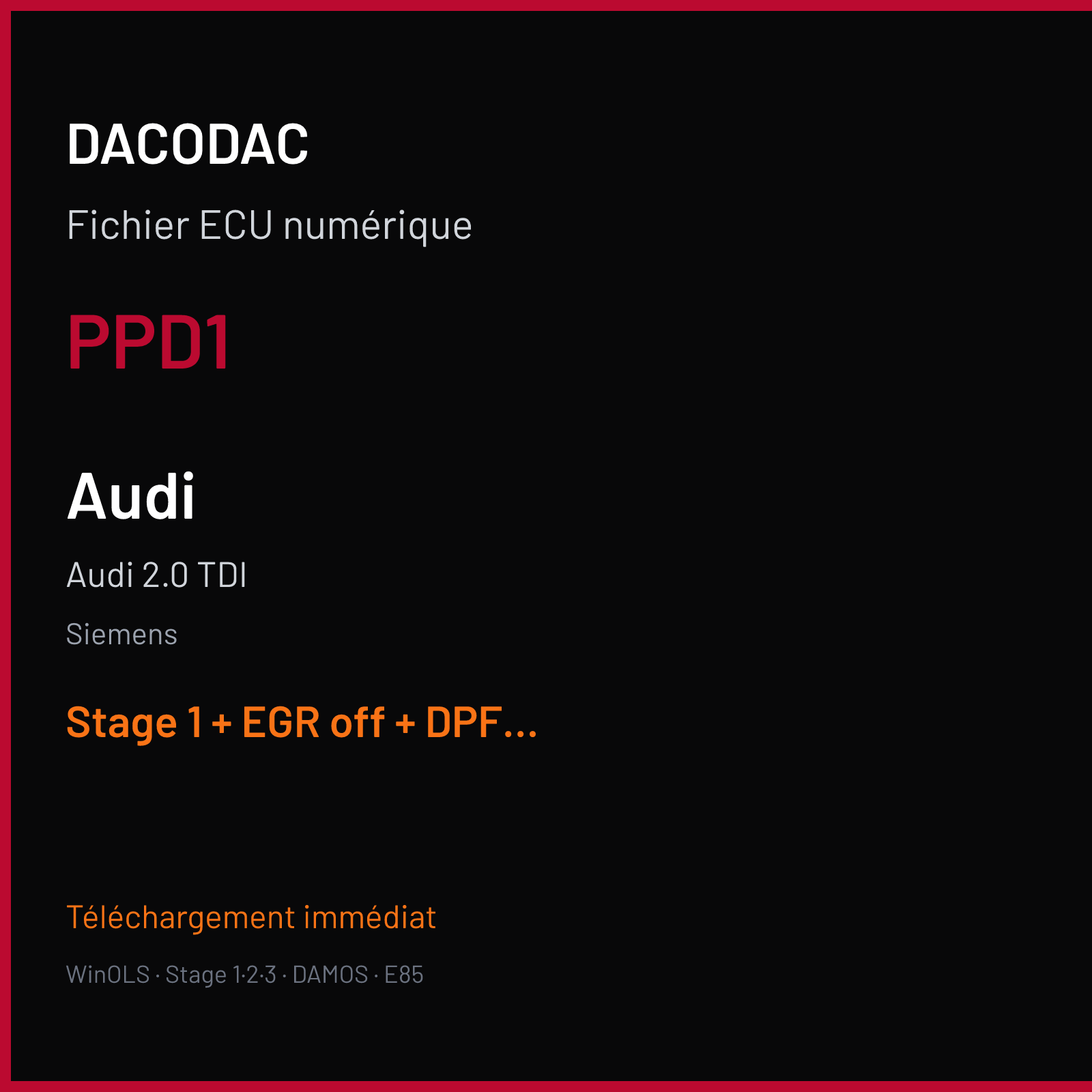 Audi 2.0 TDI (2006) — Siemens — PPD1 — Stage 1 + EGR off + DPF off
