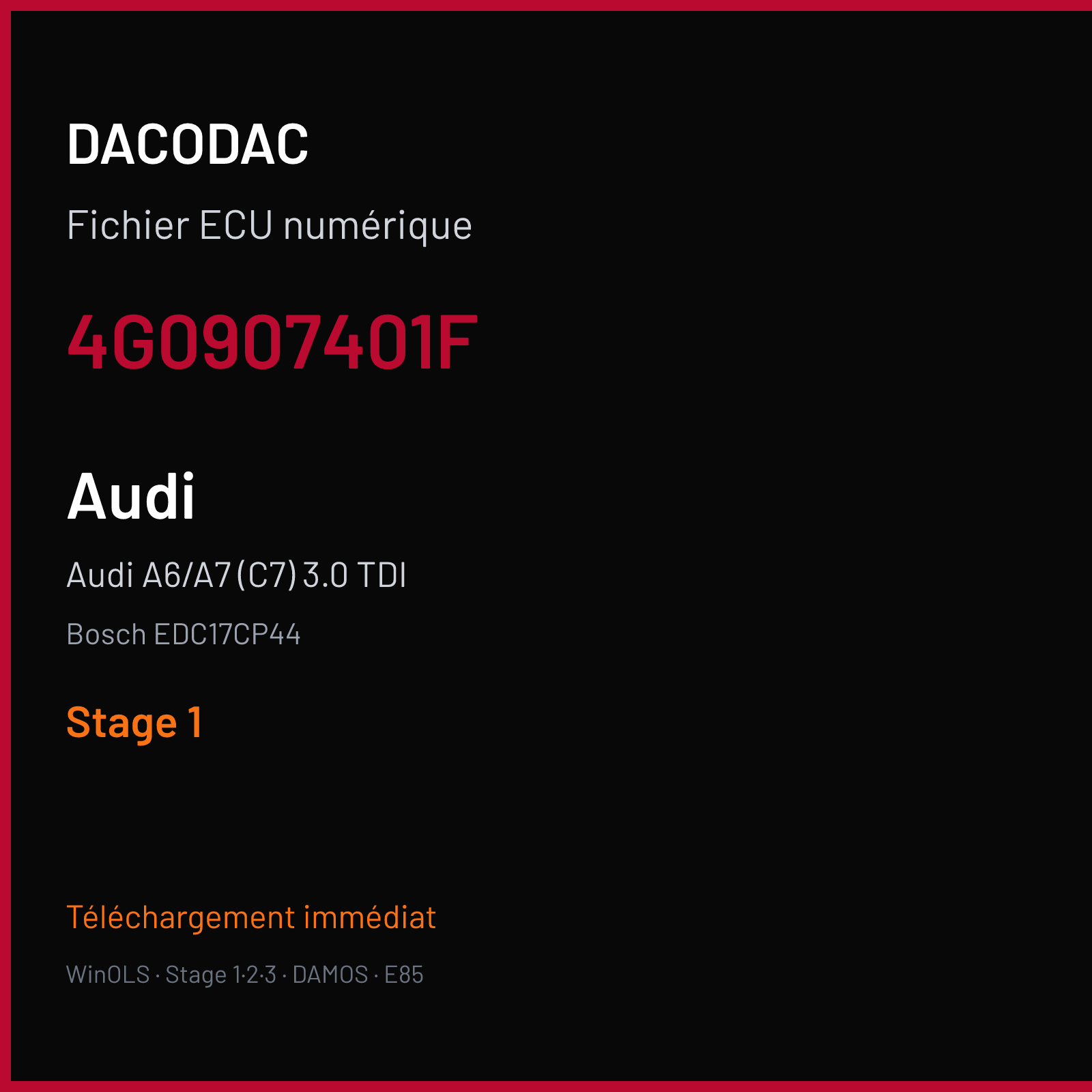 Audi A6/A7 (C7) 3.0 TDI — Bosch EDC17CP44 — 4G0907401F — Stage 1
