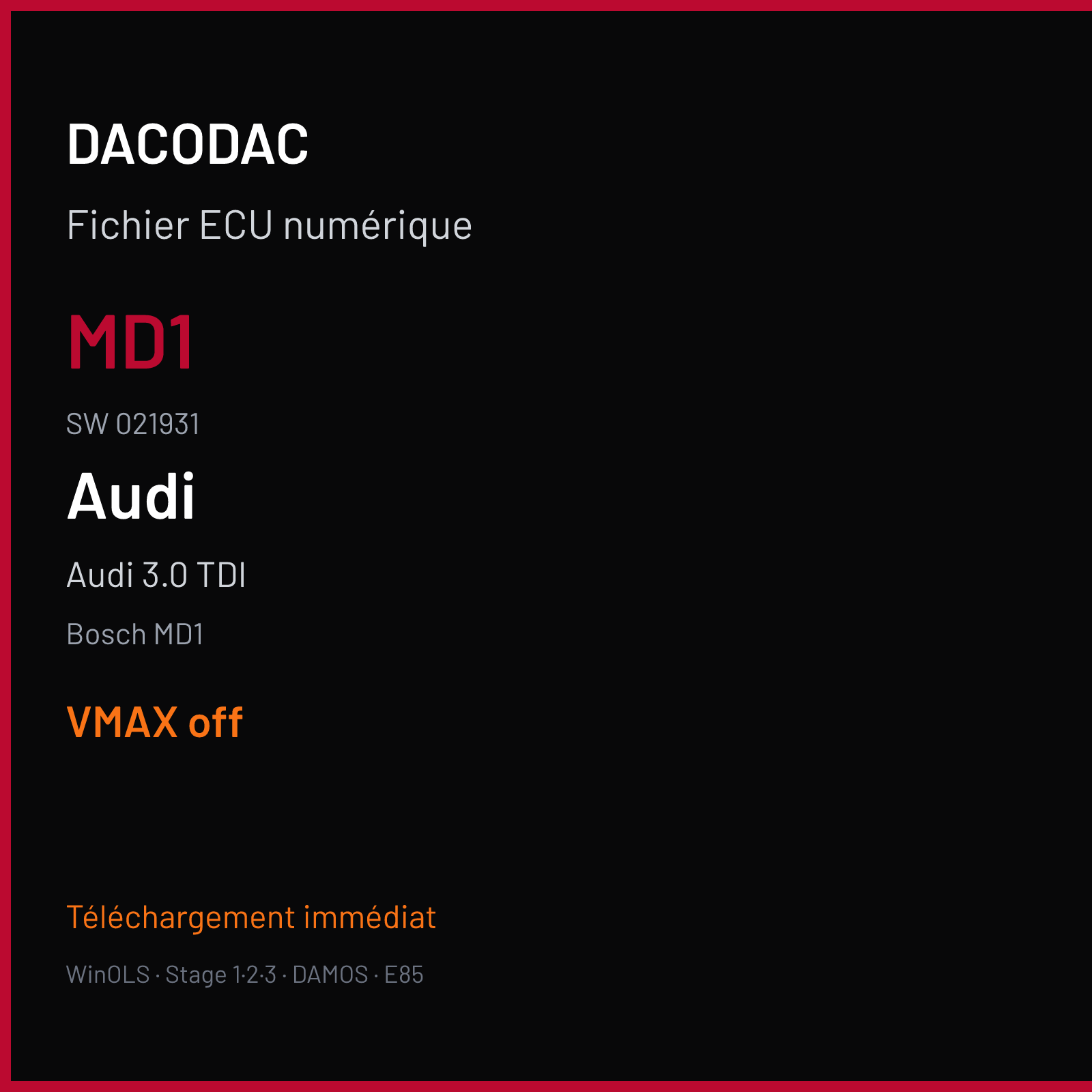 Audi 3.0 TDI — Bosch MD1 — MD1 · 021931 — VMAX off