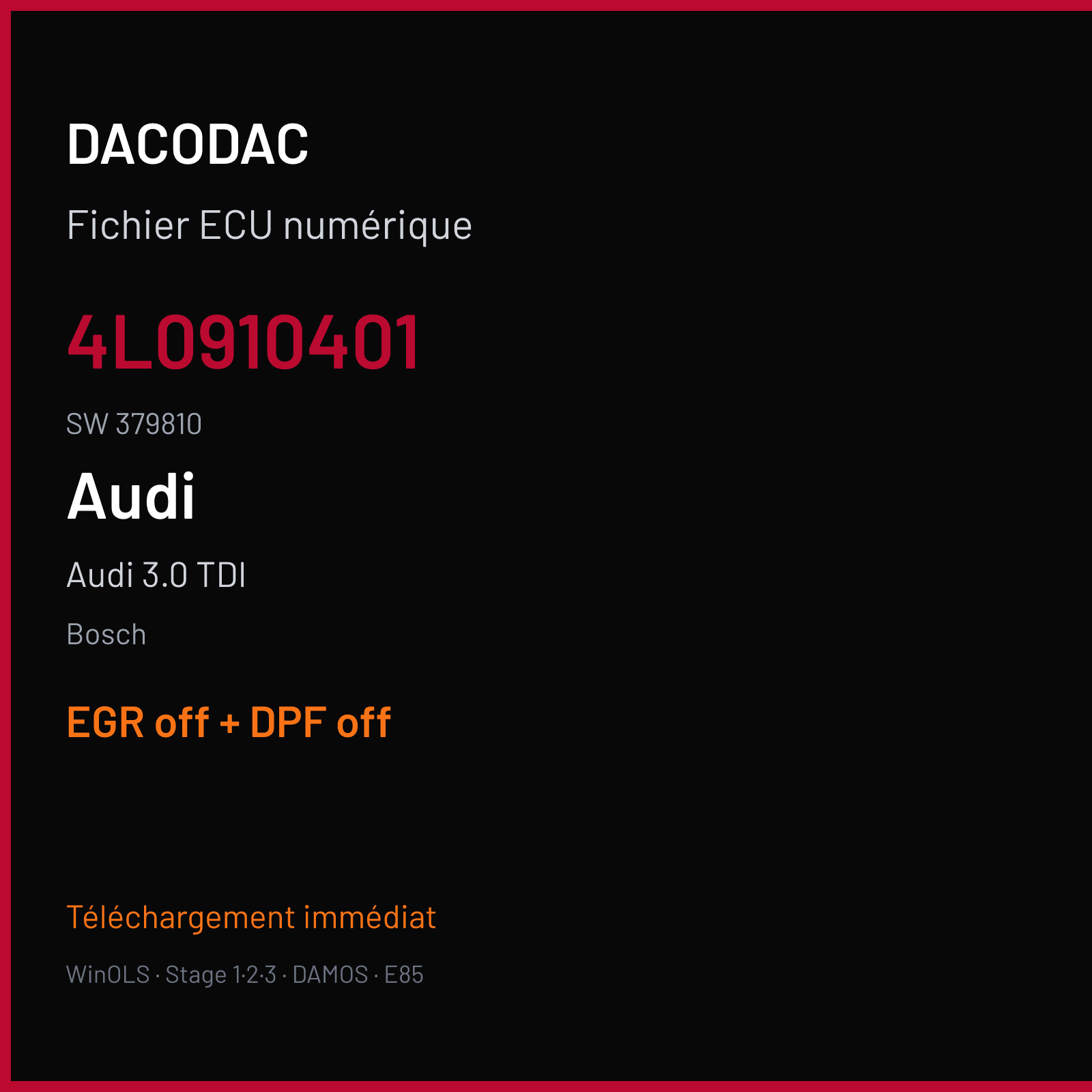 Audi 3.0 TDI — Bosch — 4L0910401 · 379810 — EGR off + DPF off