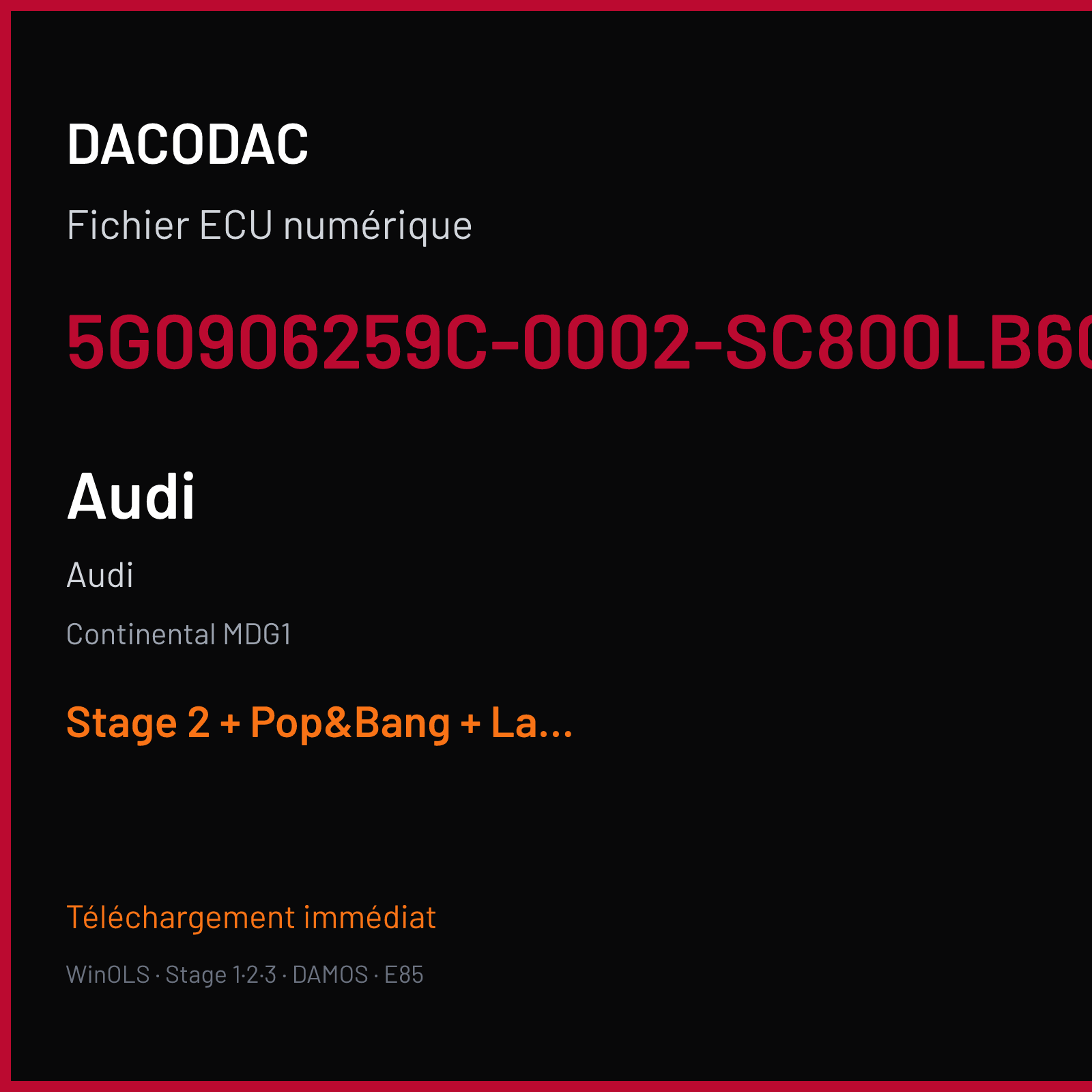 Audi — Continental MDG1 — 5G0906259C-0002-SC800LB600000-CSNONE.STAGE — Stage 2 + Pop&Bang + Launch