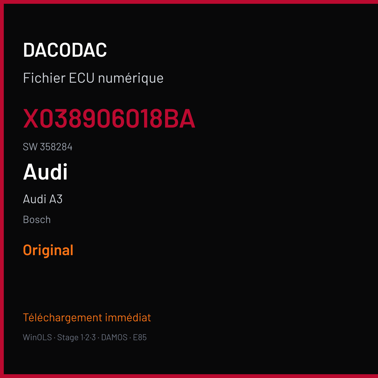 Audi A3 — Bosch — X038906018BA · 358284 — Original