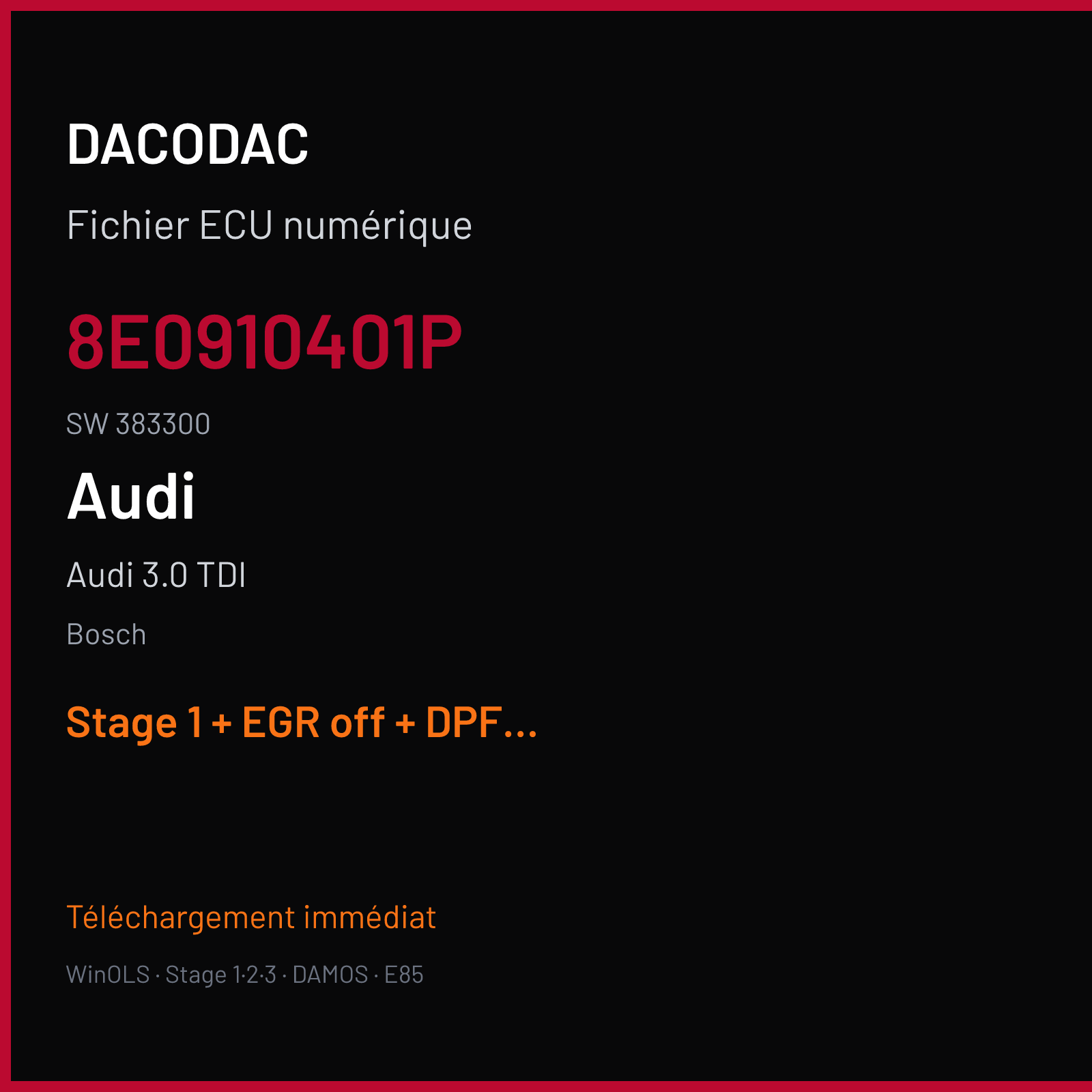 Audi 3.0 TDI — Bosch — 8E0910401P · 383300 — Stage 1 + EGR off + DPF off