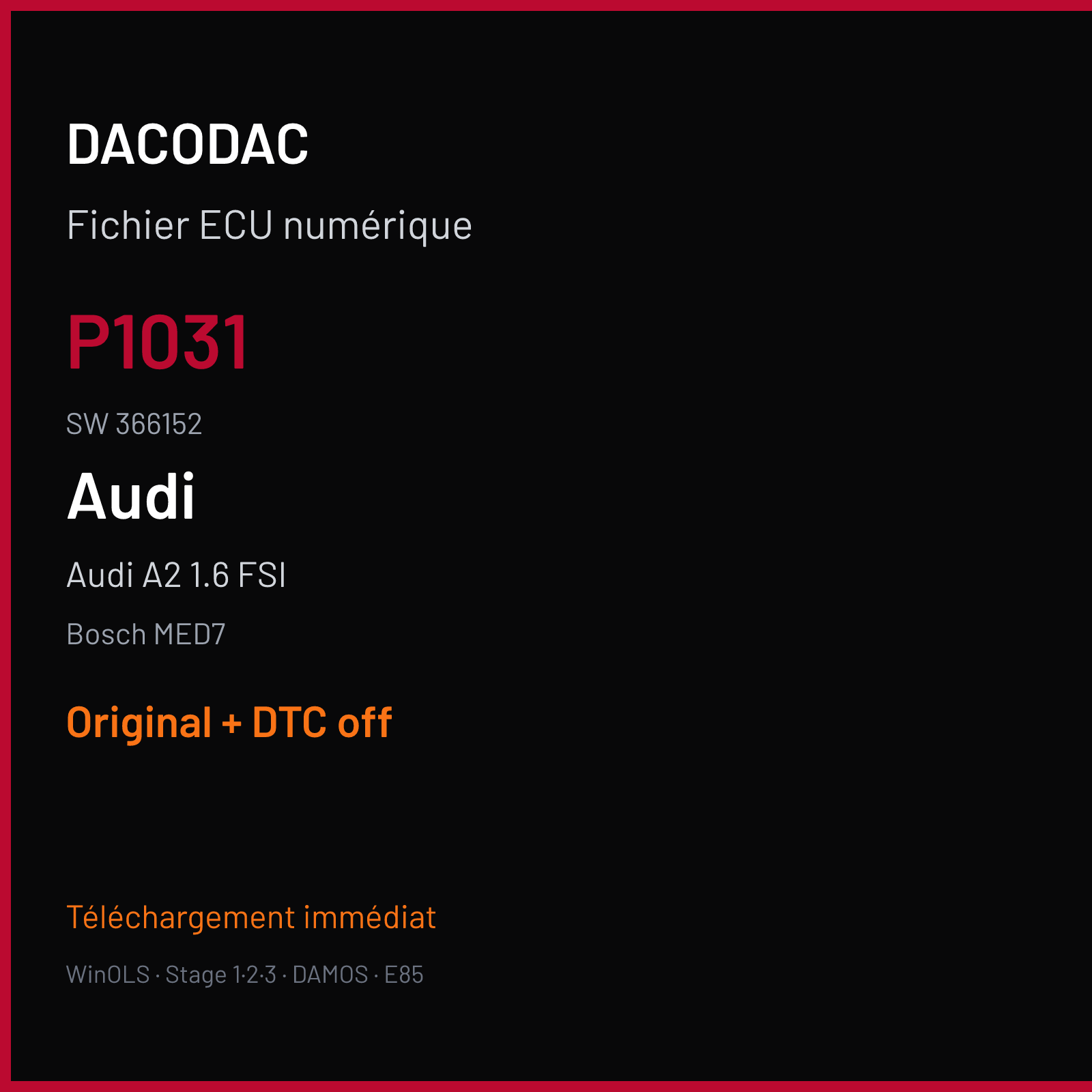 Audi A2 1.6 FSI — Bosch MED7 — P1031 · 366152 — Original + DTC off