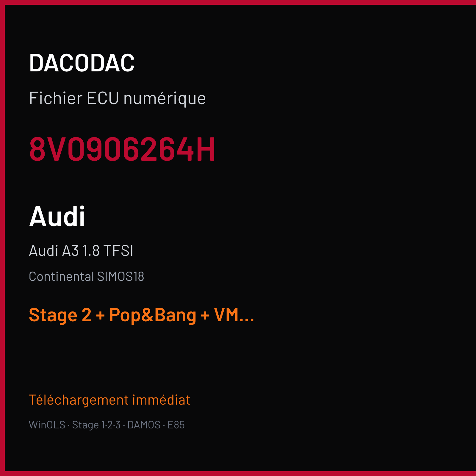 Audi A3 1.8 TFSI — Continental SIMOS18 — 8V0906264H — Stage 2 + Pop&Bang + VMAX off