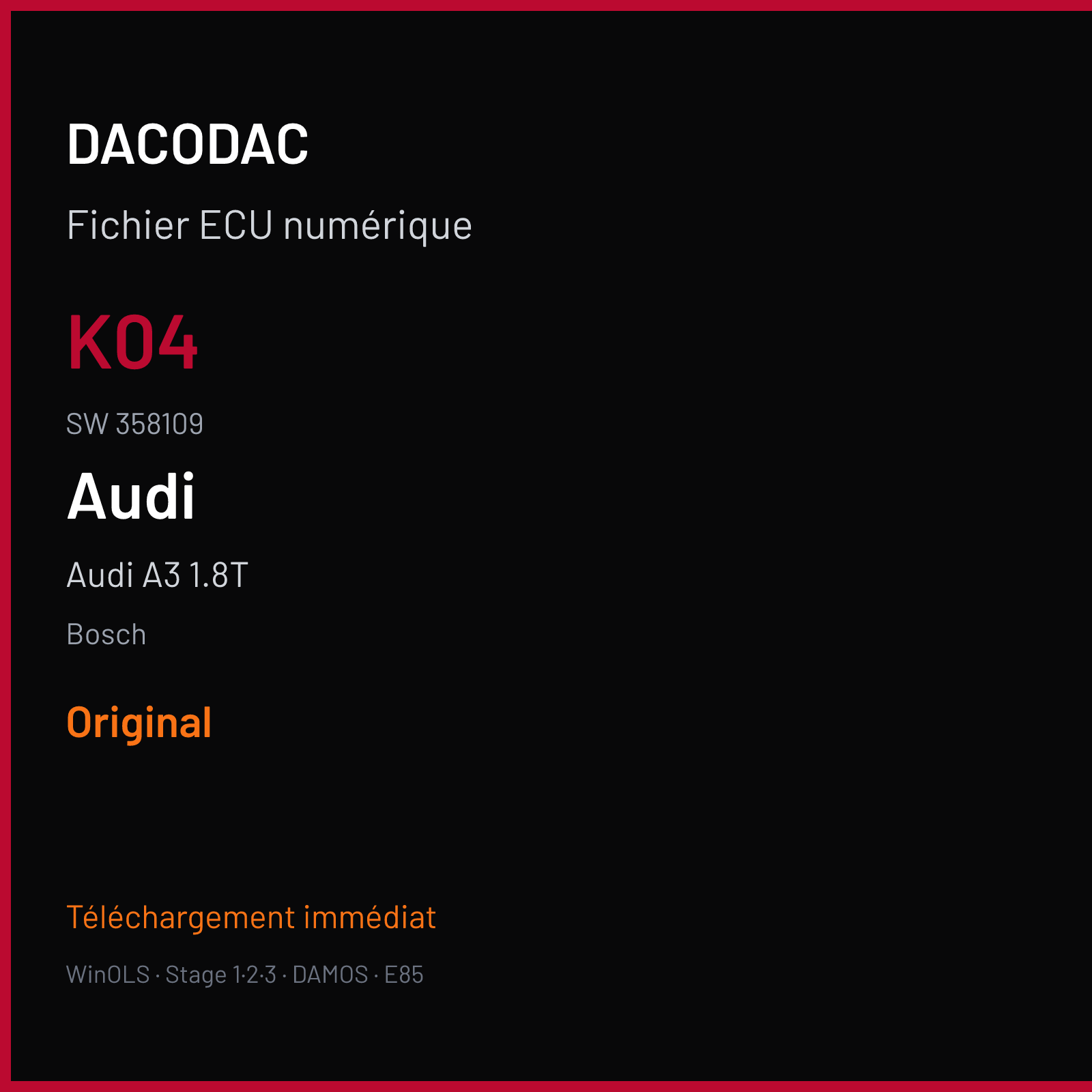 Audi A3 1.8T (1998) — Bosch — K04 · 358109 — Original