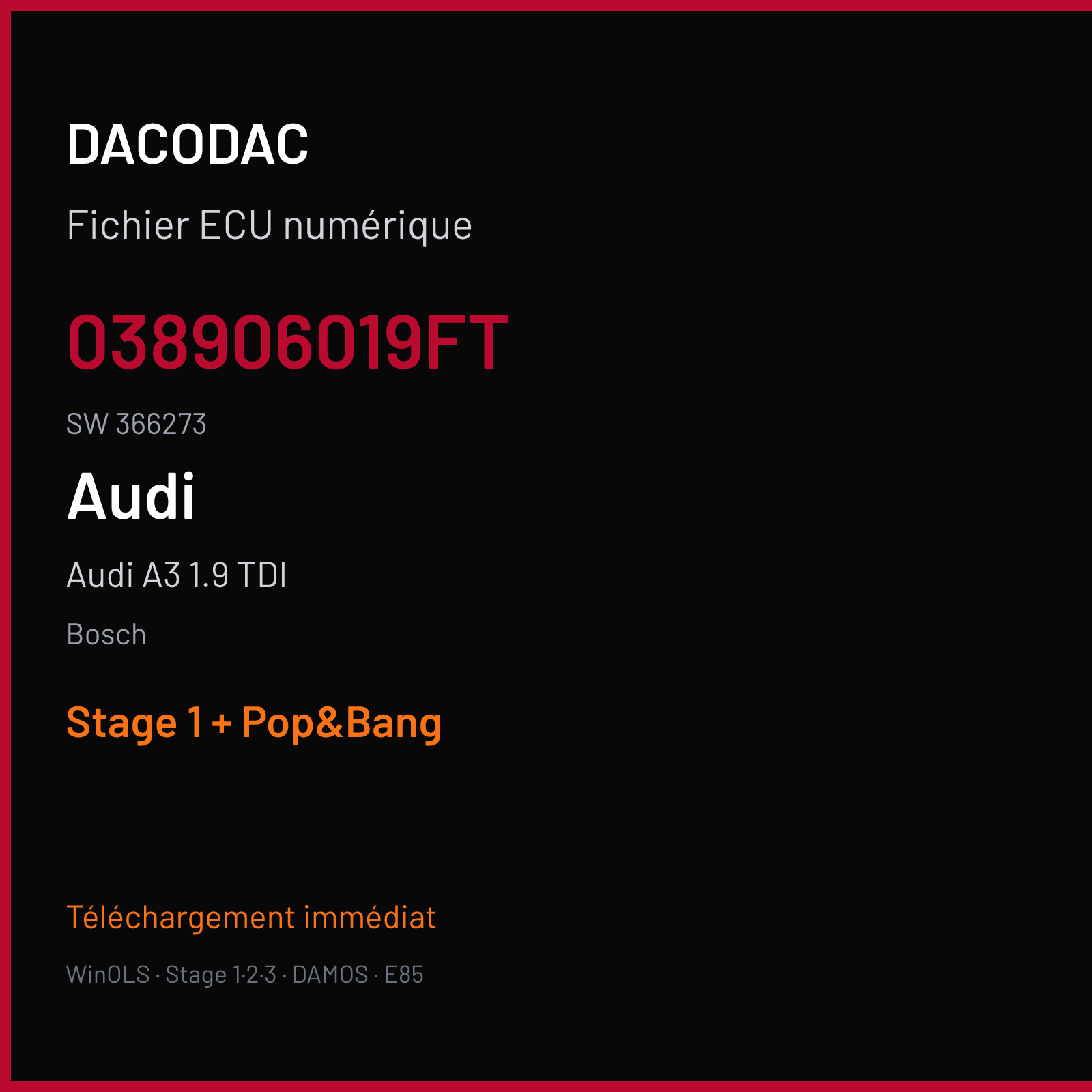 Audi A3 1.9 TDI (2003) — Bosch — 038906019FT · 366273 — Stage 1 + Pop&Bang