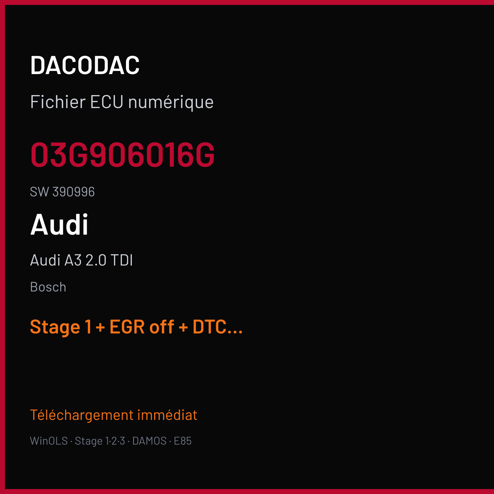 Audi A3 2.0 TDI — Bosch — 03G906016G · 390996 — Stage 1 + EGR off + DTC off