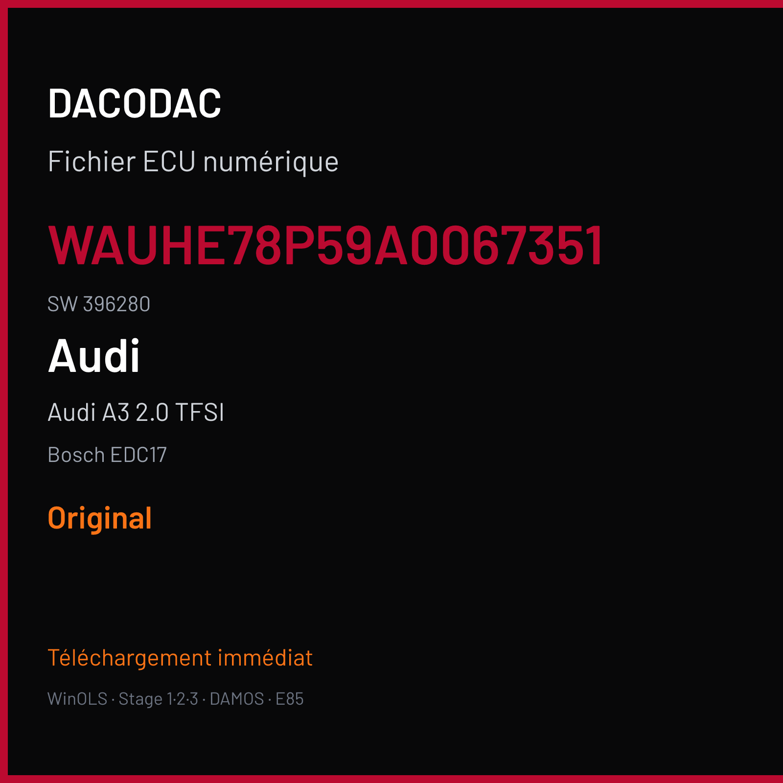 Audi A3 2.0 TFSI (2009) — Bosch EDC17 — WAUHE78P59A0067351 · 396280 — Original