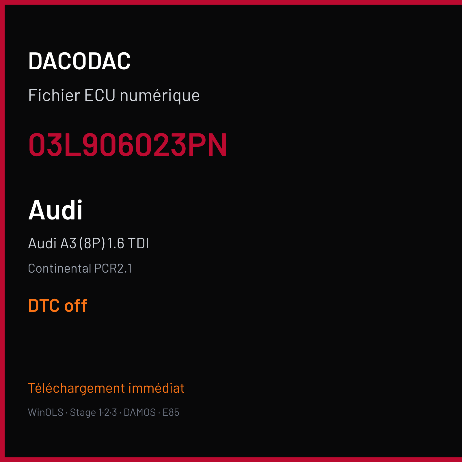 Audi A3 (8P) 1.6 TDI (2011) — Continental PCR2.1 — 03L906023PN — DTC off