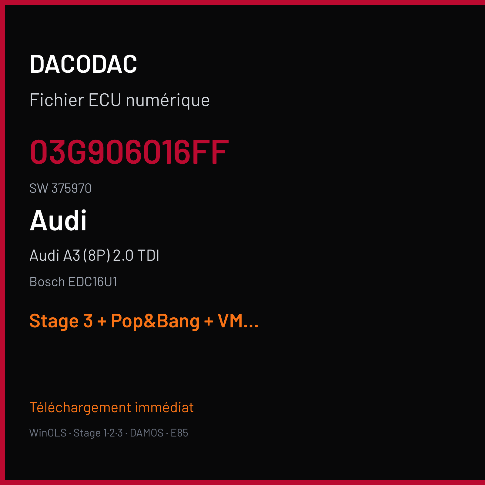 Audi A3 (8P) 2.0 TDI (2005) — Bosch EDC16U1 — 03G906016FF · 375970 — Stage 3 + Pop&Bang + VMAX off