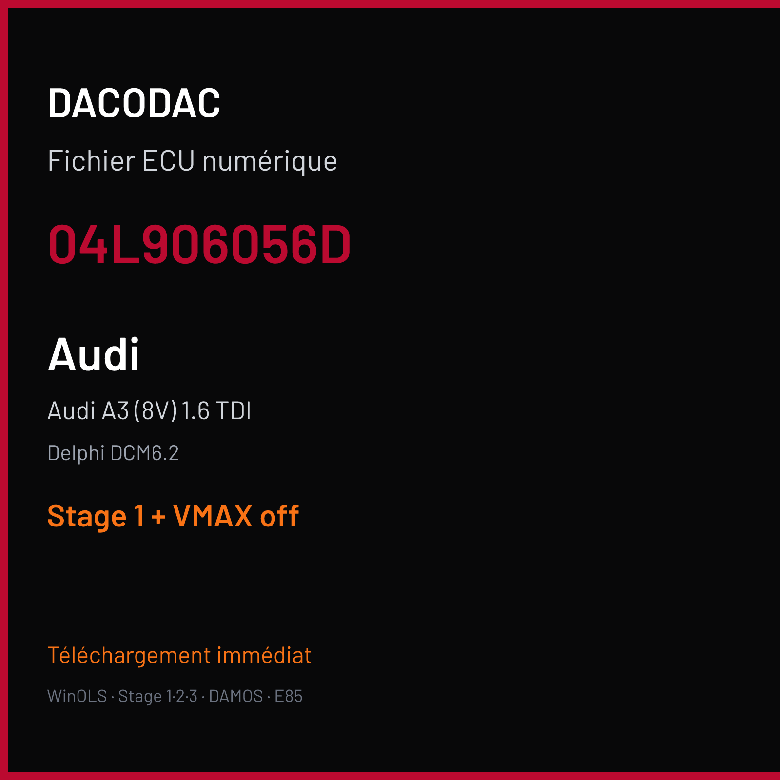 Audi A3 (8V) 1.6 TDI (2016) — Delphi DCM6.2 — 04L906056D — Stage 1 + VMAX off