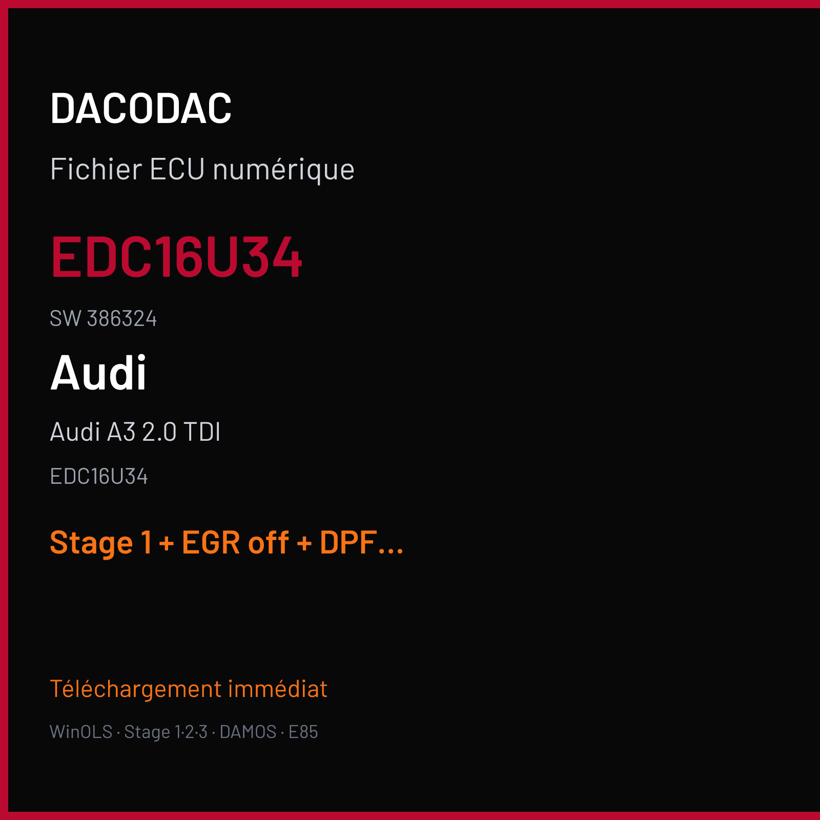Audi A3 2.0 TDI (2006) — EDC16U34 — EDC16U34 · 386324 — Stage 1 + EGR off + DPF off