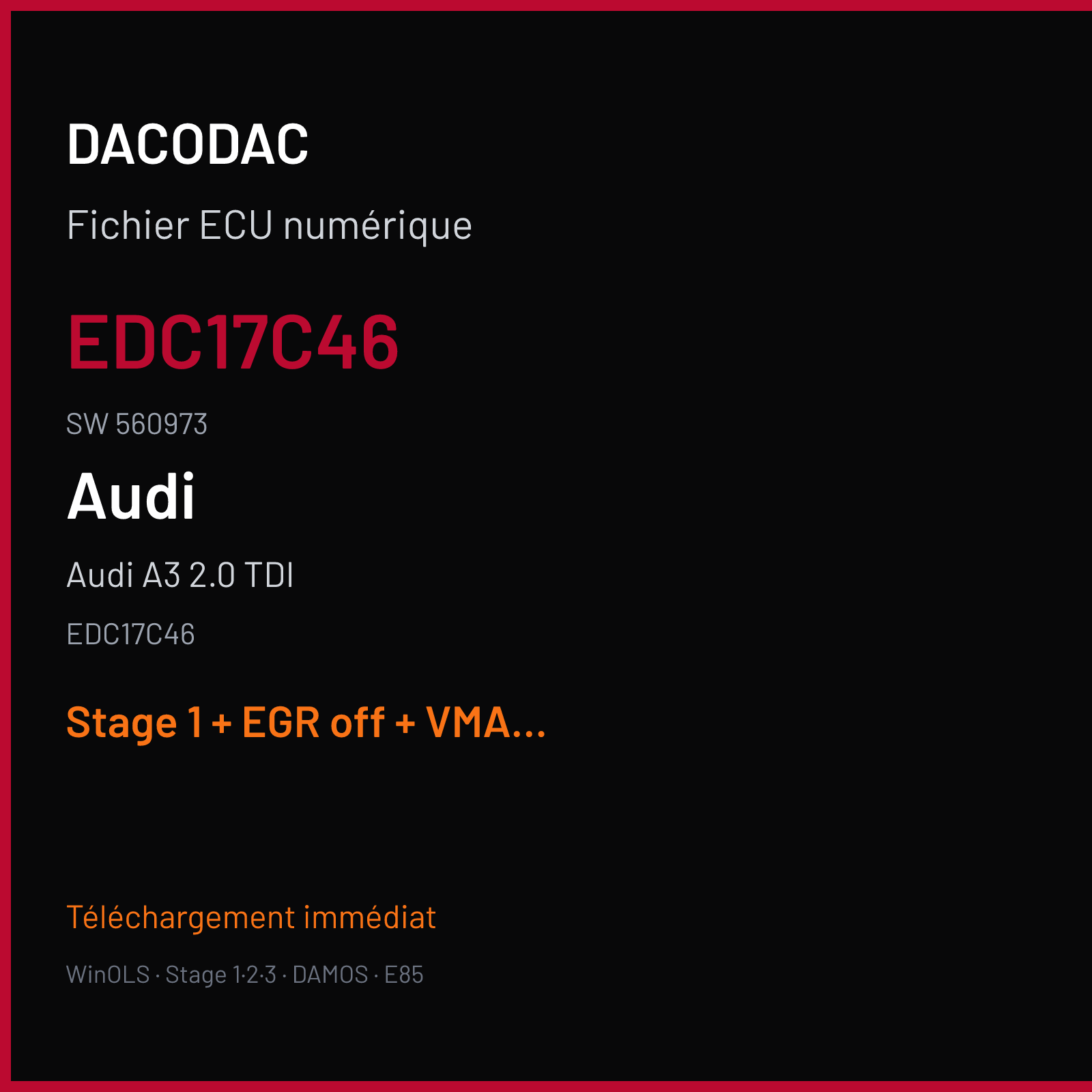 Audi A3 2.0 TDI (2010) — EDC17C46 — EDC17C46 · 560973 — Stage 1 + EGR off + VMAX off