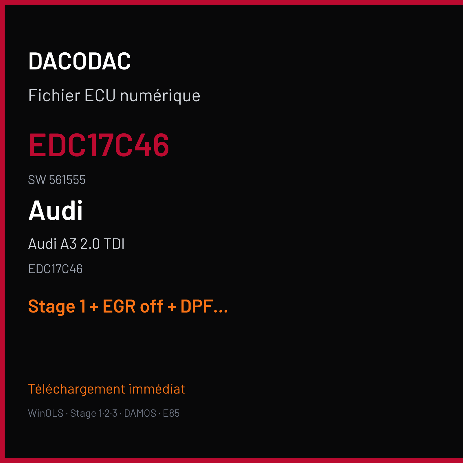 Audi A3 2.0 TDI (2008) — EDC17C46 — EDC17C46 · 561555 — Stage 1 + EGR off + DPF off + VMAX off