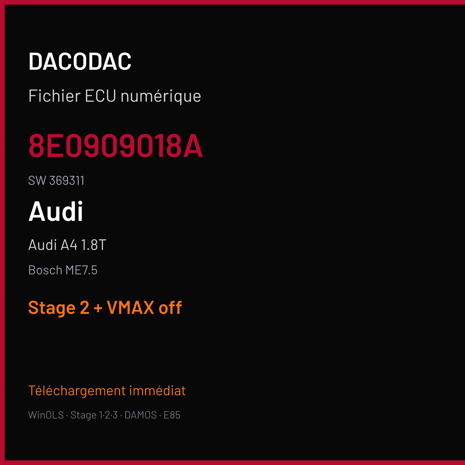 Audi A4 1.8T — Bosch ME7.5 — 8E0909018A · 369311 — Stage 2 + VMAX off