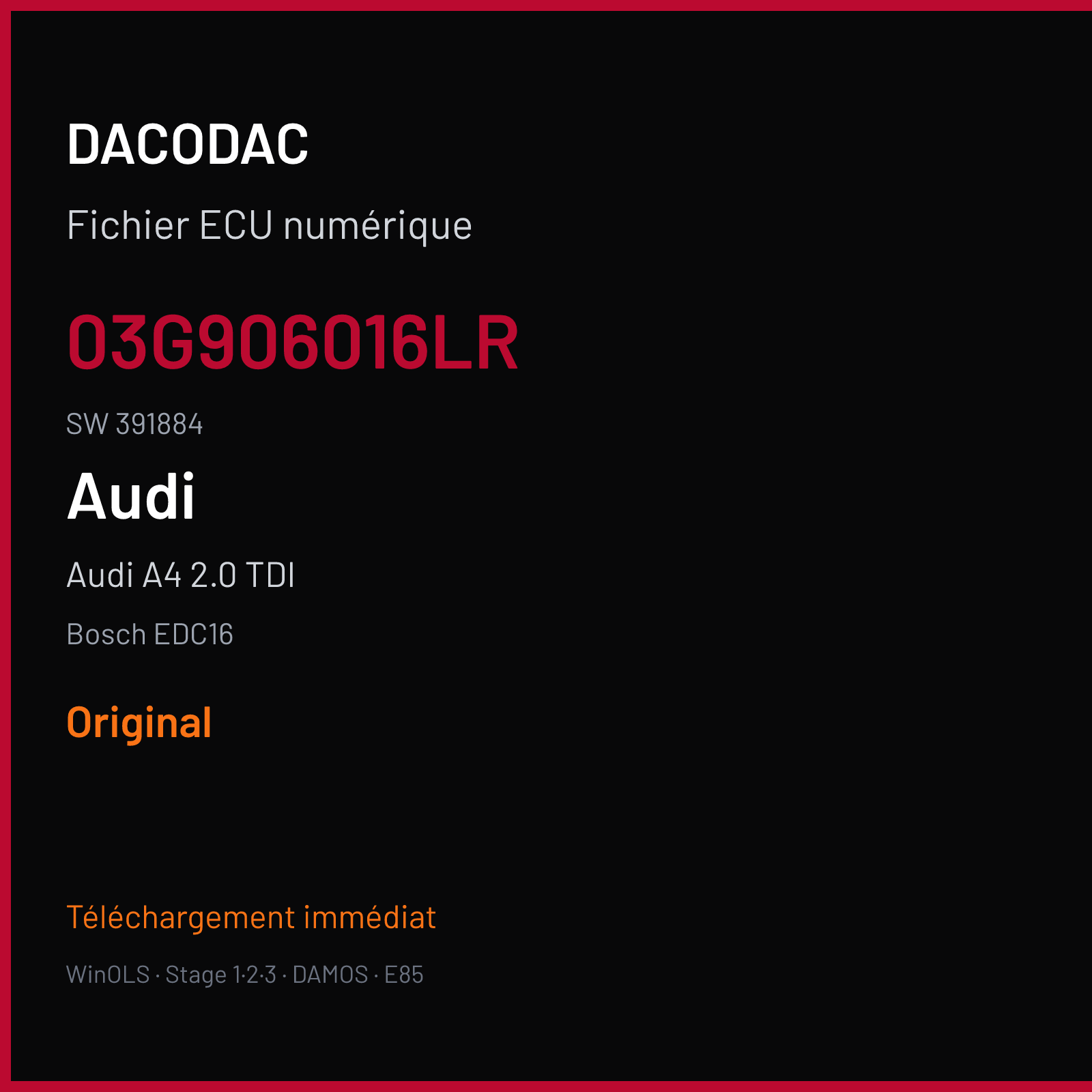 Audi A4 2.0 TDI (2007) — Bosch EDC16 — 03G906016LR · 391884 — Original