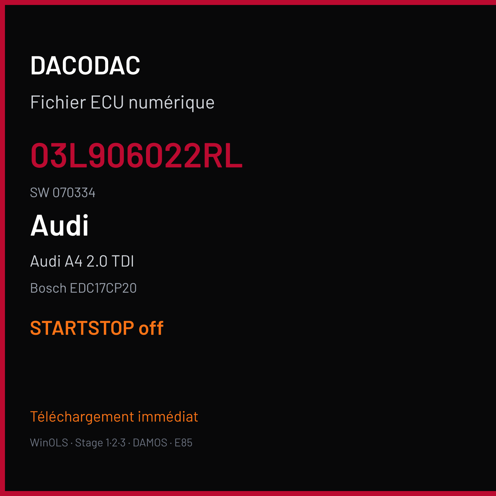 Audi A4 2.0 TDI — Bosch EDC17CP20 — 03L906022RL · 070334 — STARTSTOP off