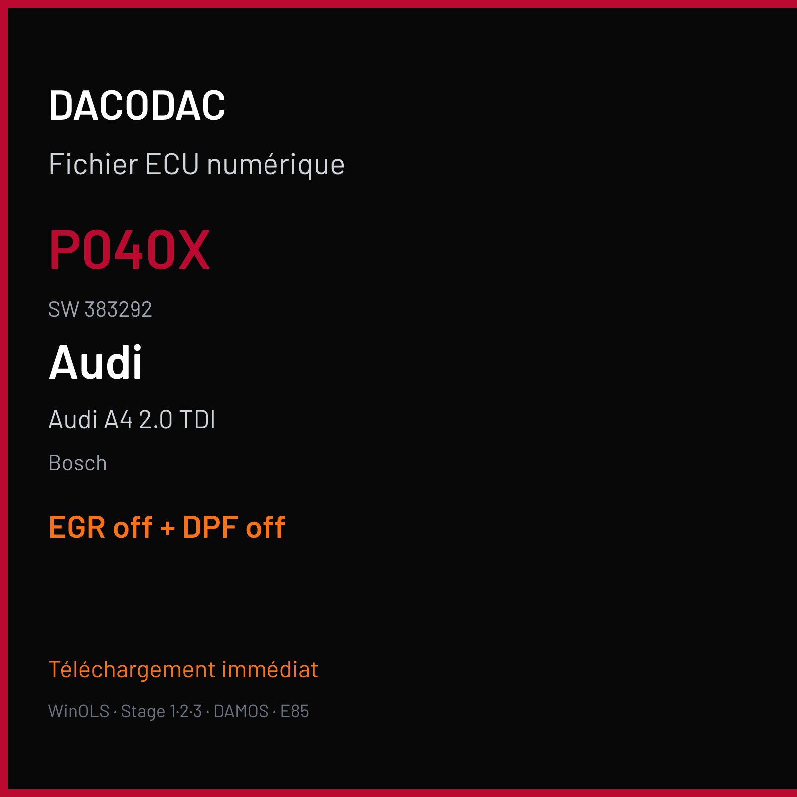 Audi A4 2.0 TDI (2005) — Bosch — P040X · 383292 — EGR off + DPF off