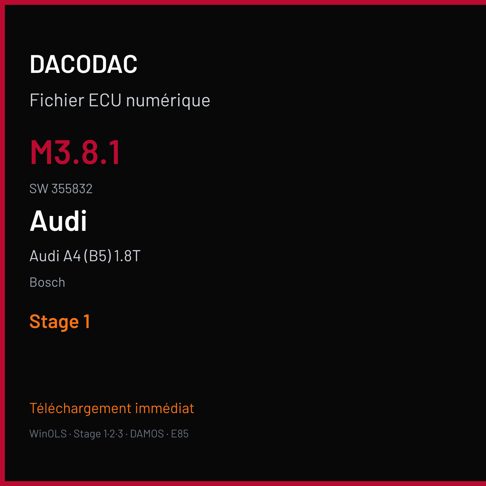 Audi A4 (B5) 1.8T (2000) — Bosch — M3.8.1 · 355832 — Stage 1
