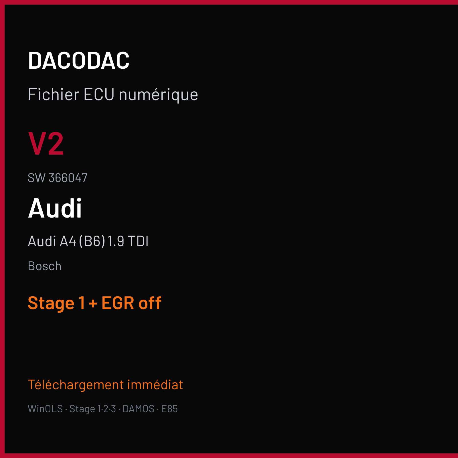 Audi A4 (B6) 1.9 TDI (2005) — Bosch — V2 · 366047 — Stage 1 + EGR off