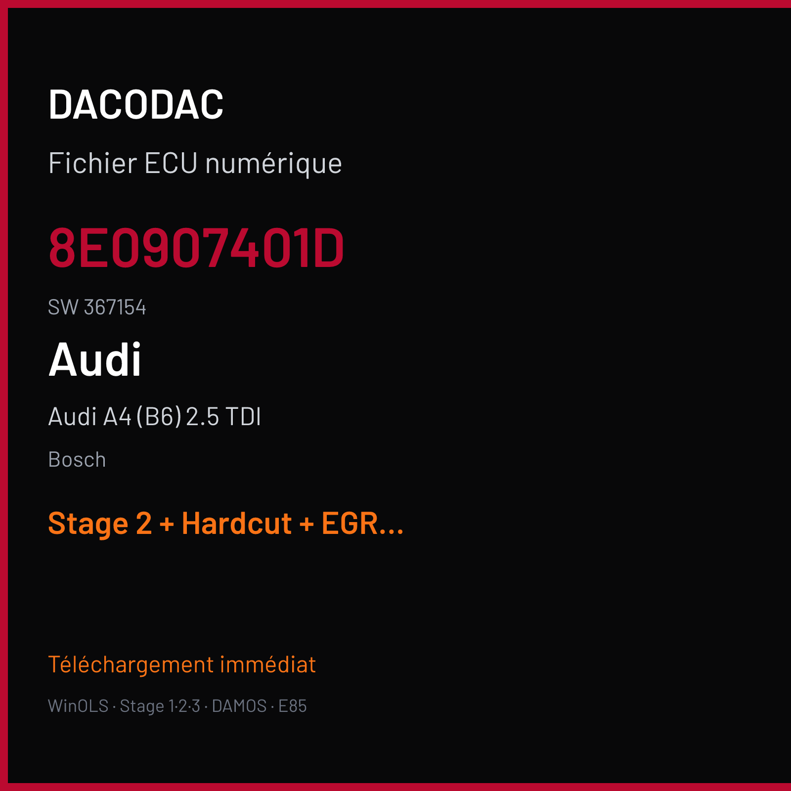 Audi A4 (B6) 2.5 TDI (2002) — Bosch — 8E0907401D · 367154 — Stage 2 + Hardcut + EGR off