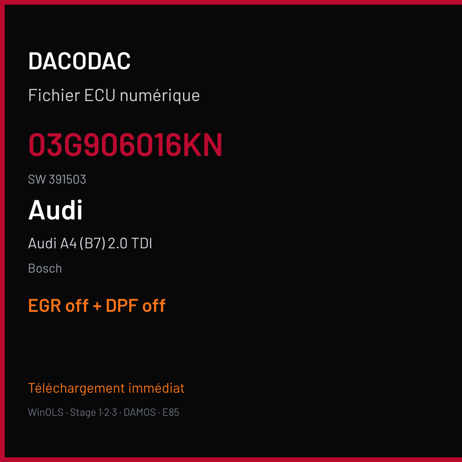 Audi A4 (B7) 2.0 TDI — Bosch — 03G906016KN · 391503 — EGR off + DPF off