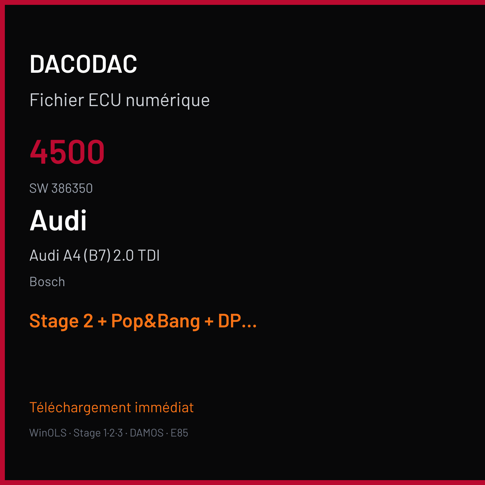 Audi A4 (B7) 2.0 TDI (2007) — Bosch — 4500 · 386350 — Stage 2 + Pop&Bang + DPF off