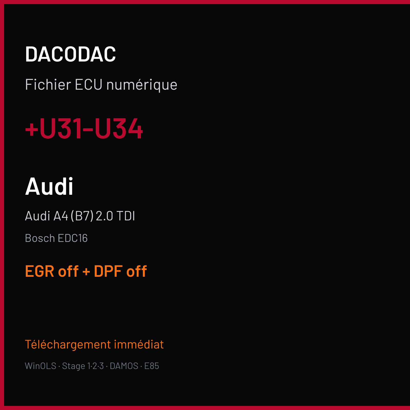 Audi A4 (B7) 2.0 TDI (2007) — Bosch EDC16 — +U31-U34 — EGR off + DPF off