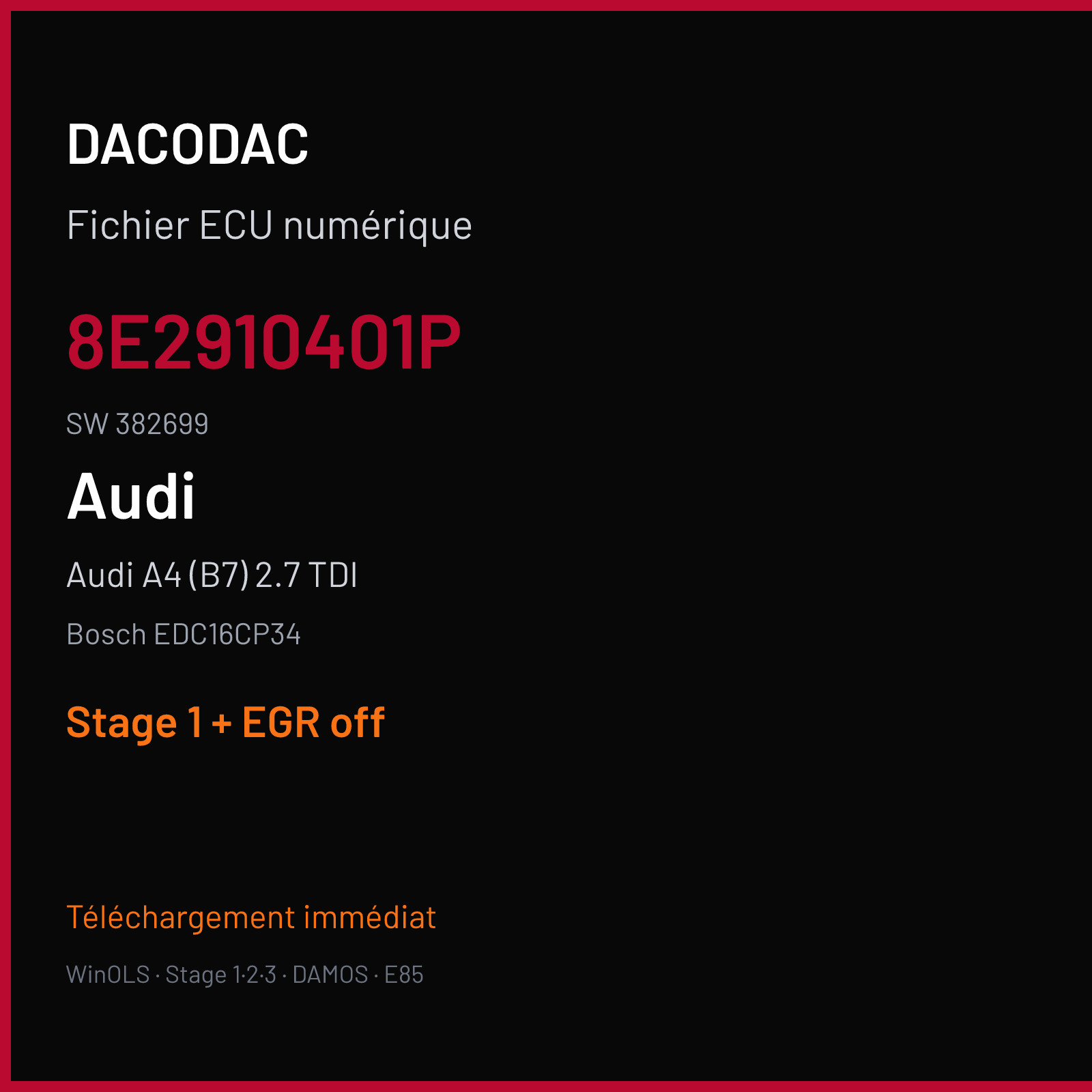Audi A4 (B7) 2.7 TDI (2006) — Bosch EDC16CP34 — 8E2910401P · 382699 — Stage 1 + EGR off