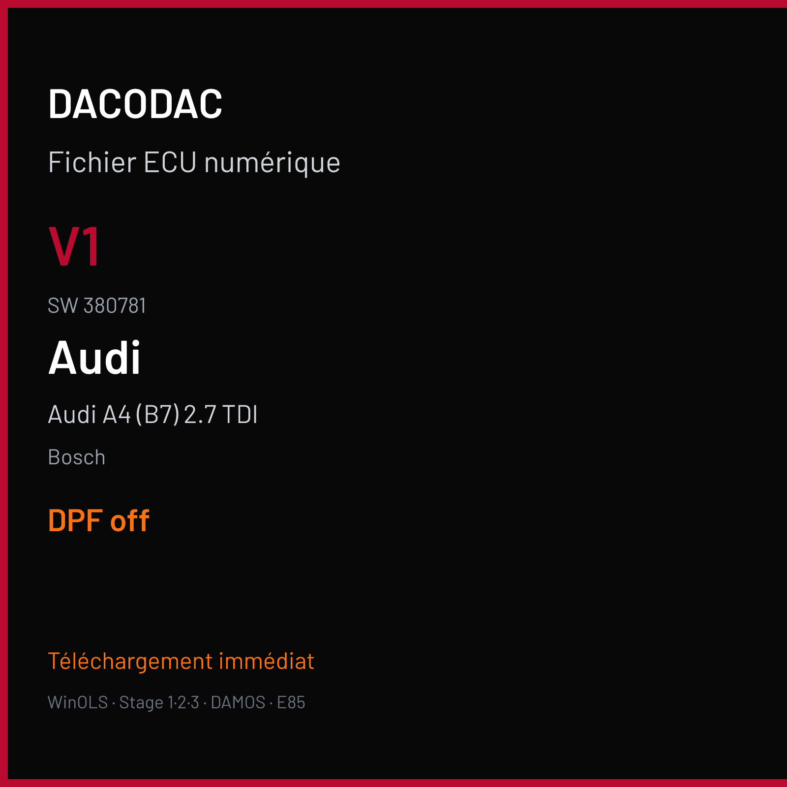 Audi A4 (B7) 2.7 TDI (2007) — Bosch — V1 · 380781 — DPF off