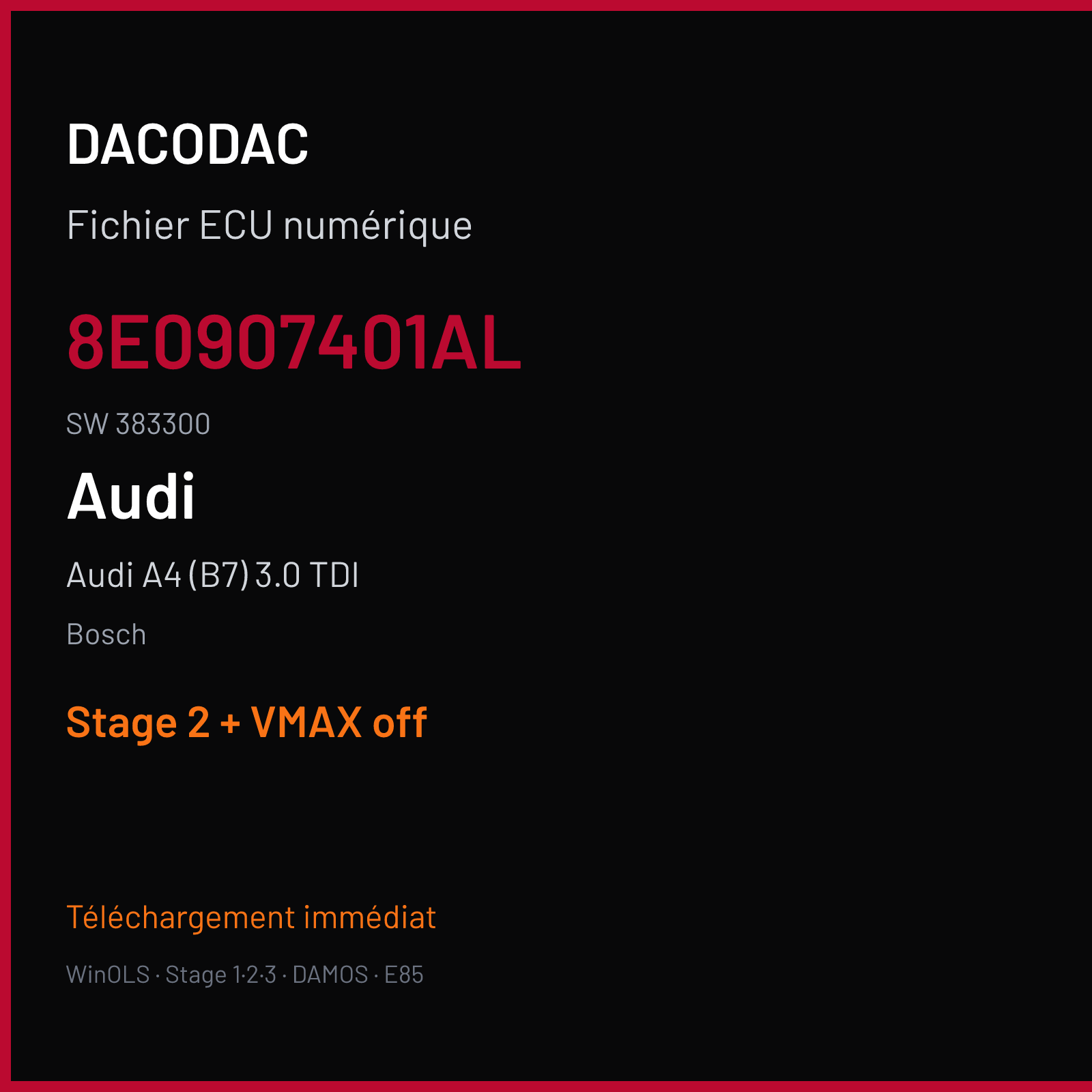 Audi A4 (B7) 3.0 TDI (2007) — Bosch — 8E0907401AL · 383300 — Stage 2 + VMAX off