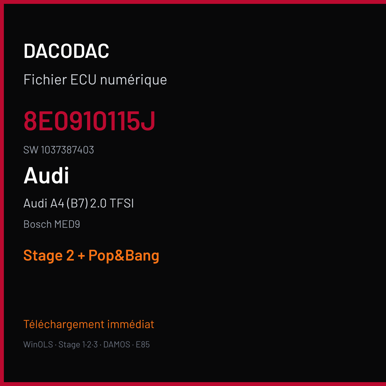 Audi A4 (B7) 2.0 TFSI (2005) — Bosch MED9 — 8E0910115J · 1037387403 — Stage 2 + Pop&Bang
