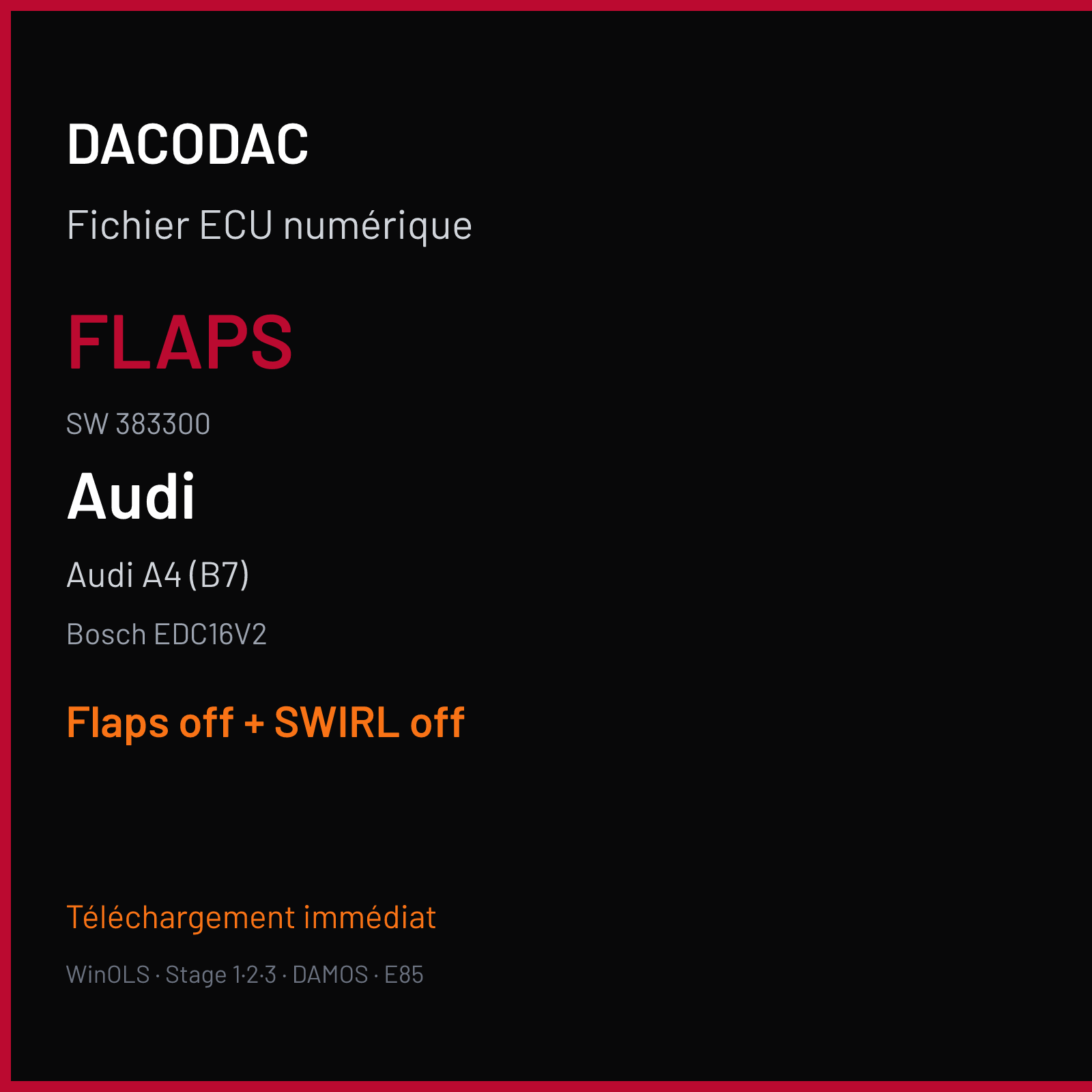 Audi A4 (B7) (2007) — Bosch EDC16V2 — FLAPS · 383300 — Flaps off + SWIRL off