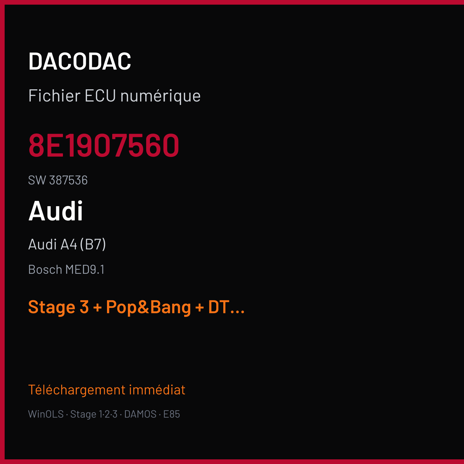 Audi A4 (B7) (2007) — Bosch MED9.1 — 8E1907560 · 387536 — Stage 3 + Pop&Bang + DTC off + VMAX off