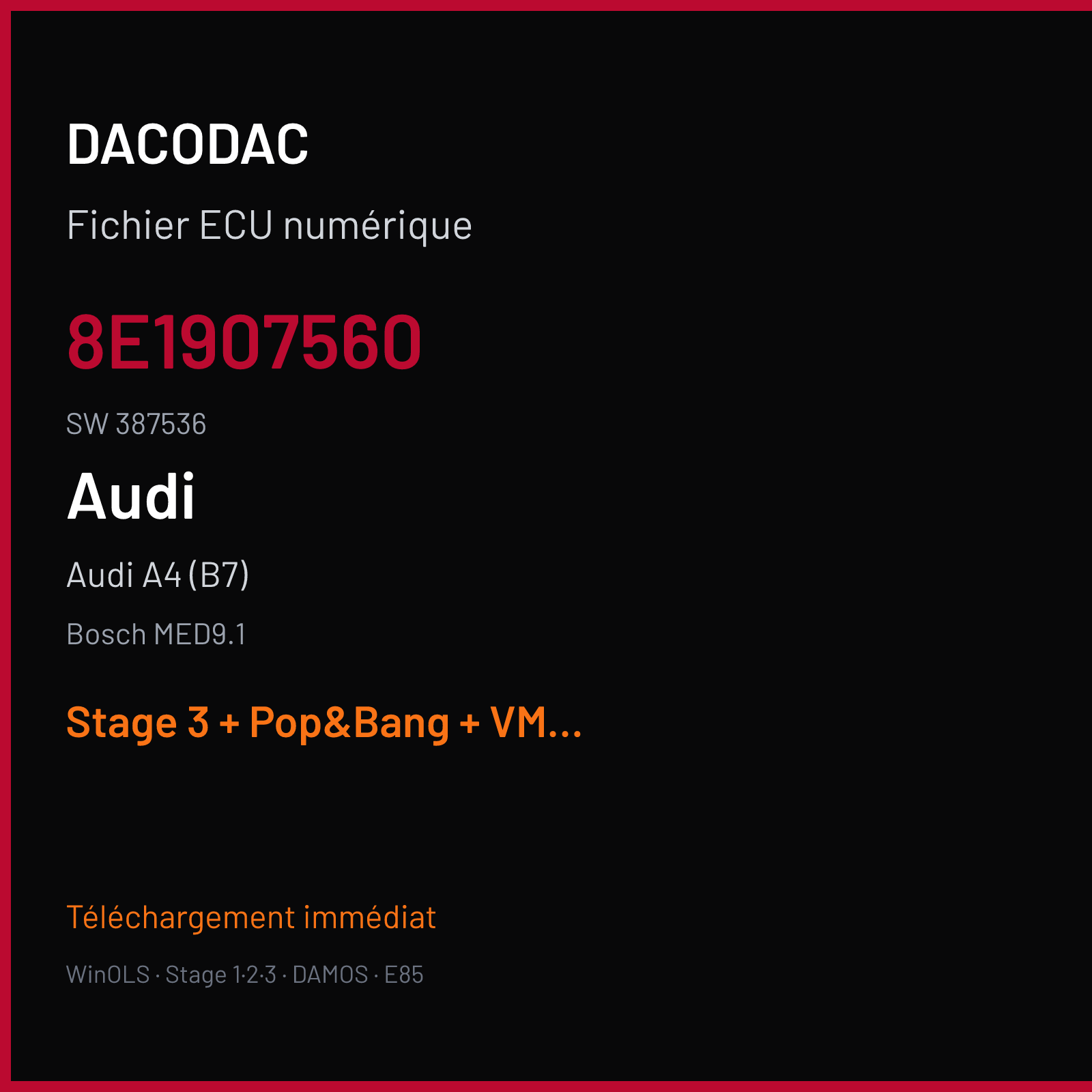 Audi A4 (B7) (2007) — Bosch MED9.1 — 8E1907560 · 387536 — Stage 3 + Pop&Bang + VMAX off