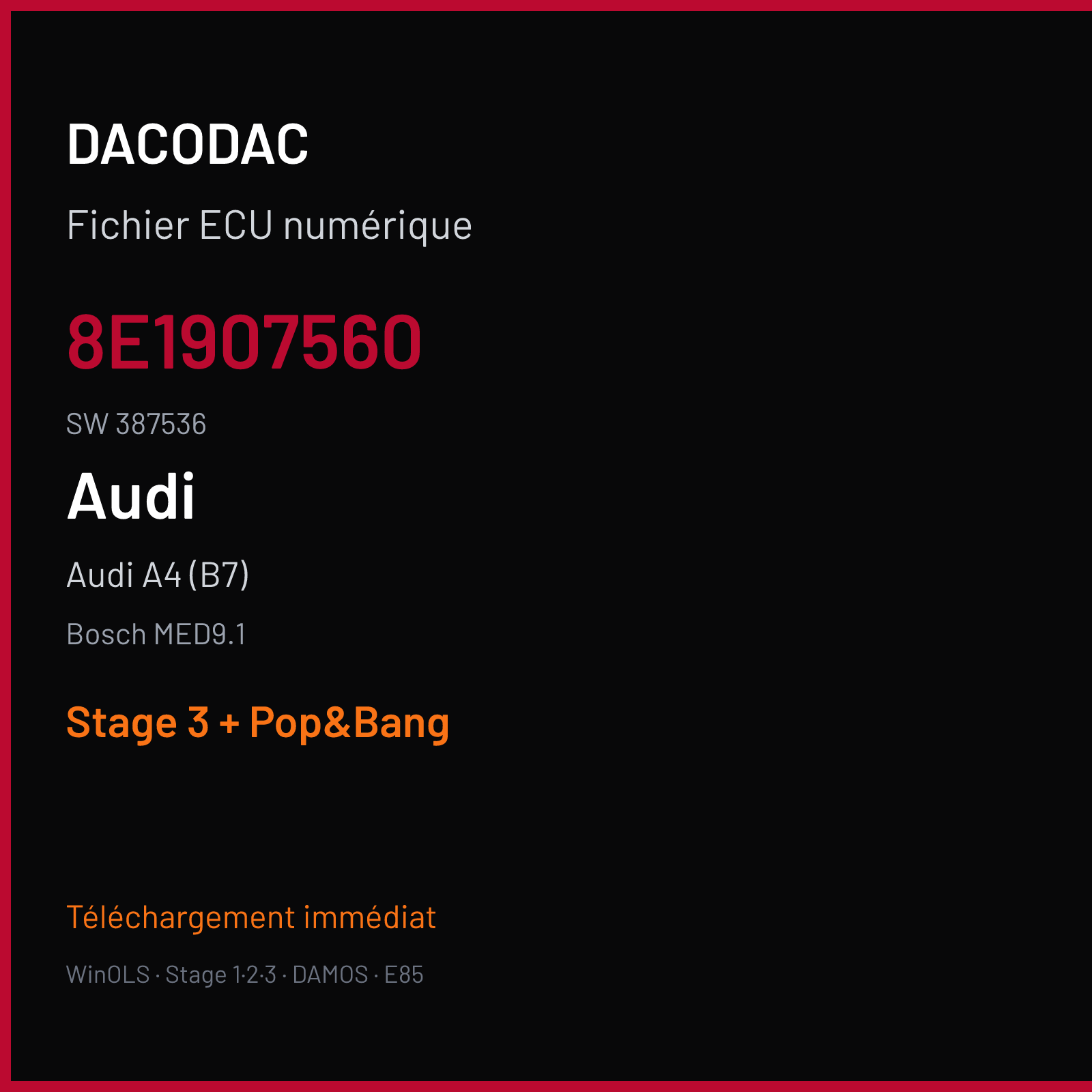 Audi A4 (B7) (2007) — Bosch MED9.1 — 8E1907560 · 387536 — Stage 3 + Pop&Bang