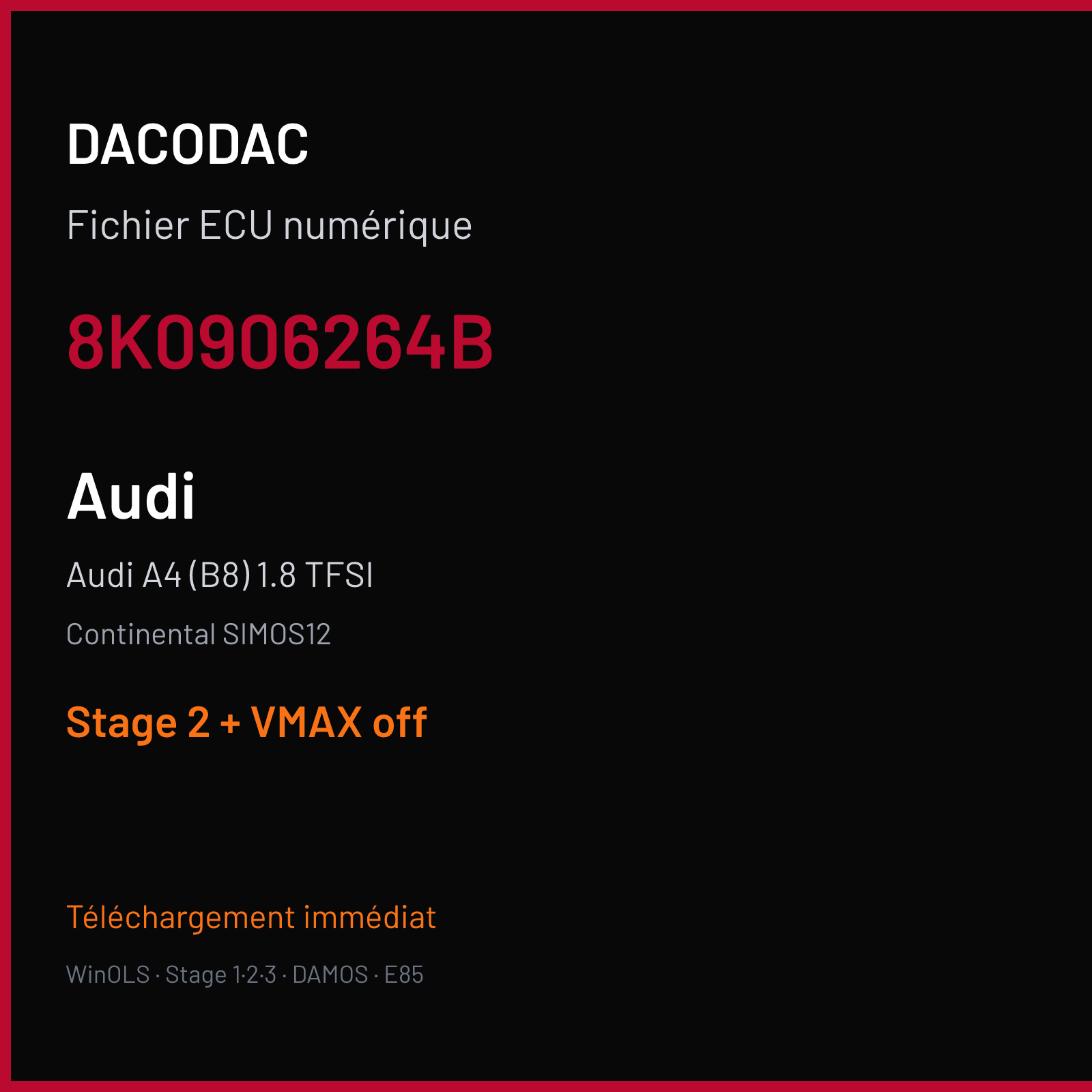 Audi A4 (B8) 1.8 TFSI (2015) — Continental SIMOS12 — 8K0906264B — Stage 2 + VMAX off