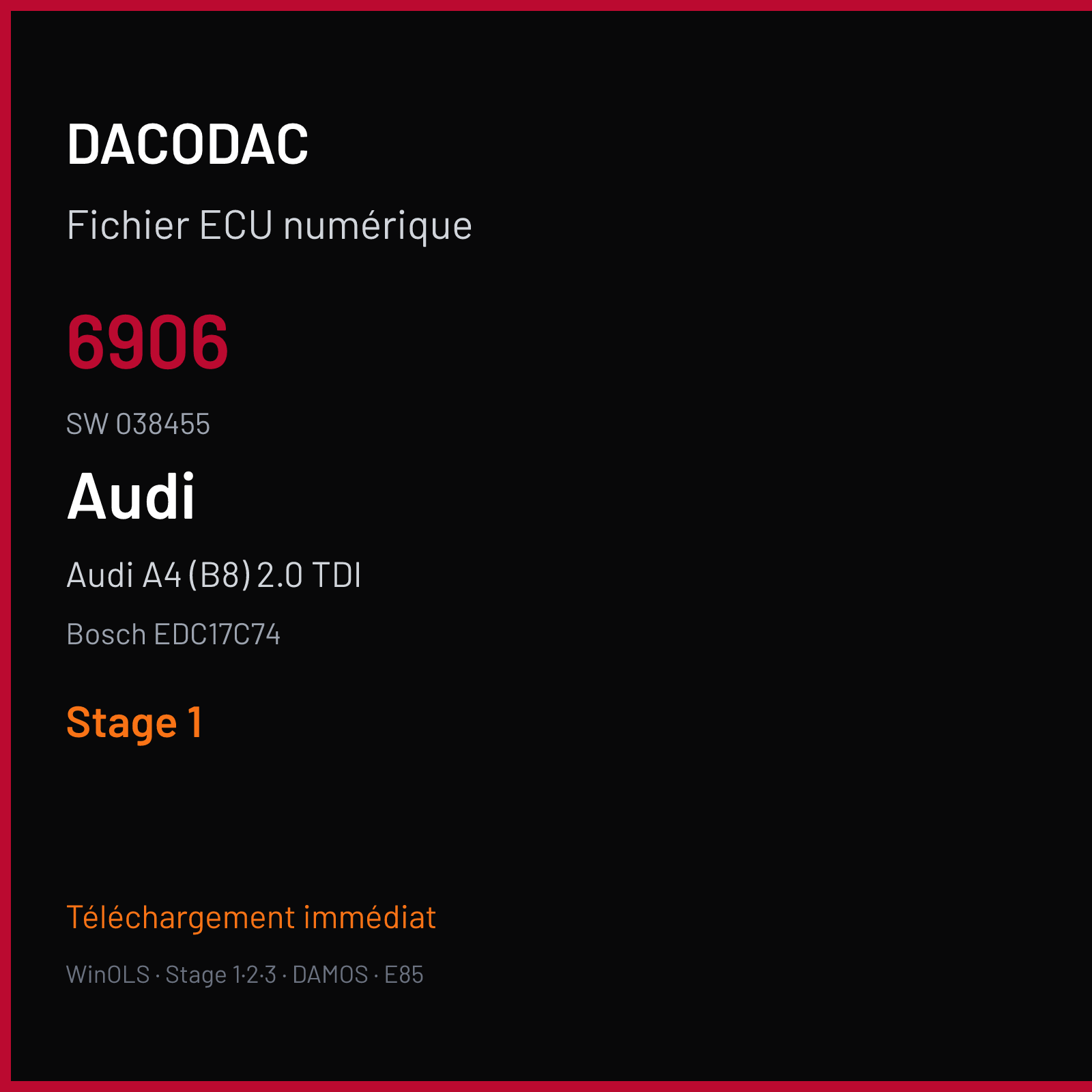 Audi A4 (B8) 2.0 TDI (2018) — Bosch EDC17C74 — 6906 · 038455 — Stage 1